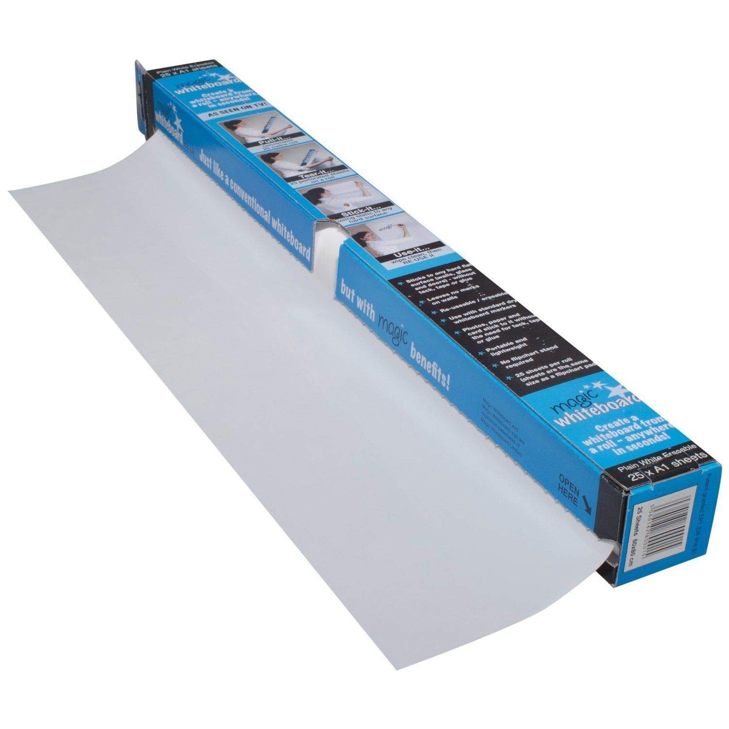Magic Whiteboard Sheets A1 White Dry Erasable Paper Plain Roll Self Vinyl Stick (25x A1 Sheets)