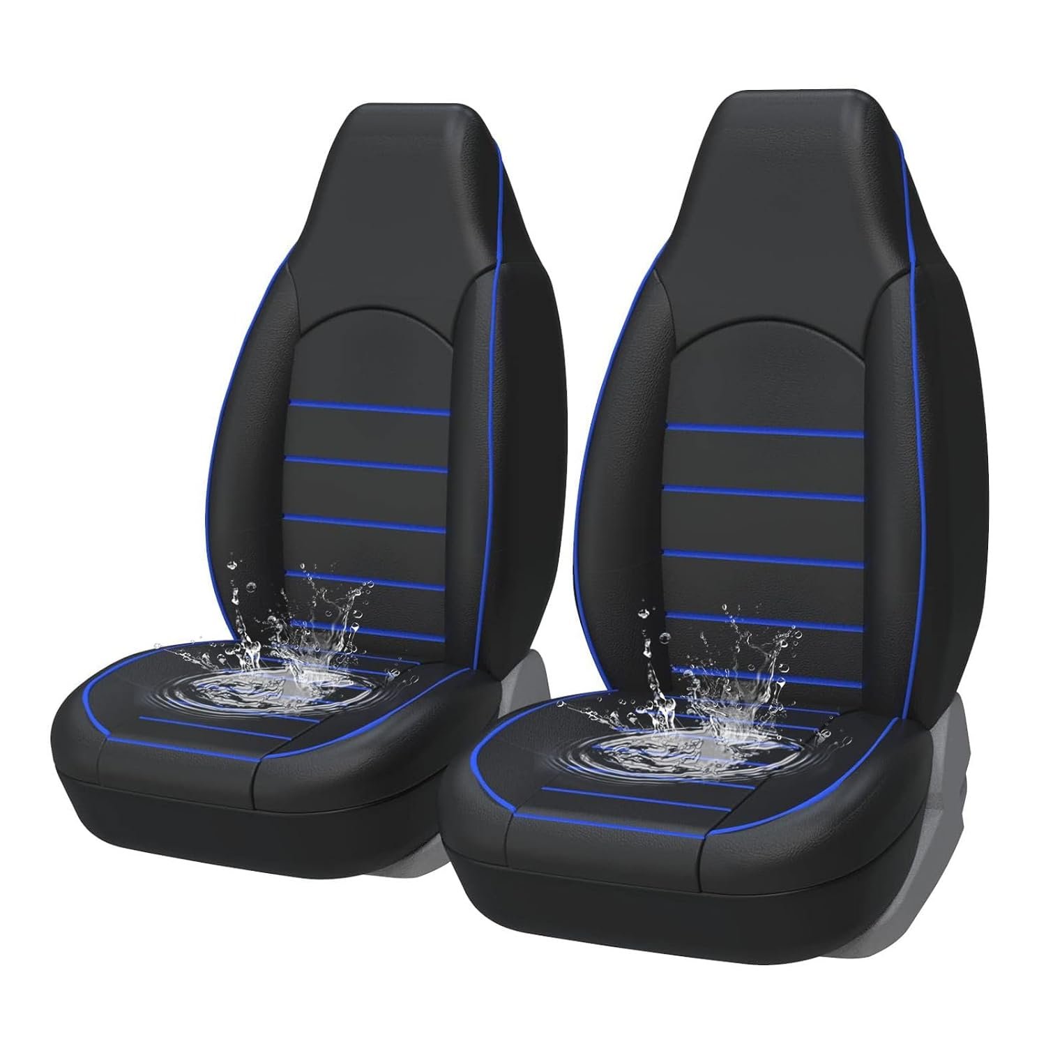 AUTOYOUTH Universal Front Car Seat Covers (Pair) - Waterproof Faux Leather Upholstery Protectors, Airbag Compatible - Fit for Most Hatchbacks, Saloons, SUVs & Vans, Blue/Black