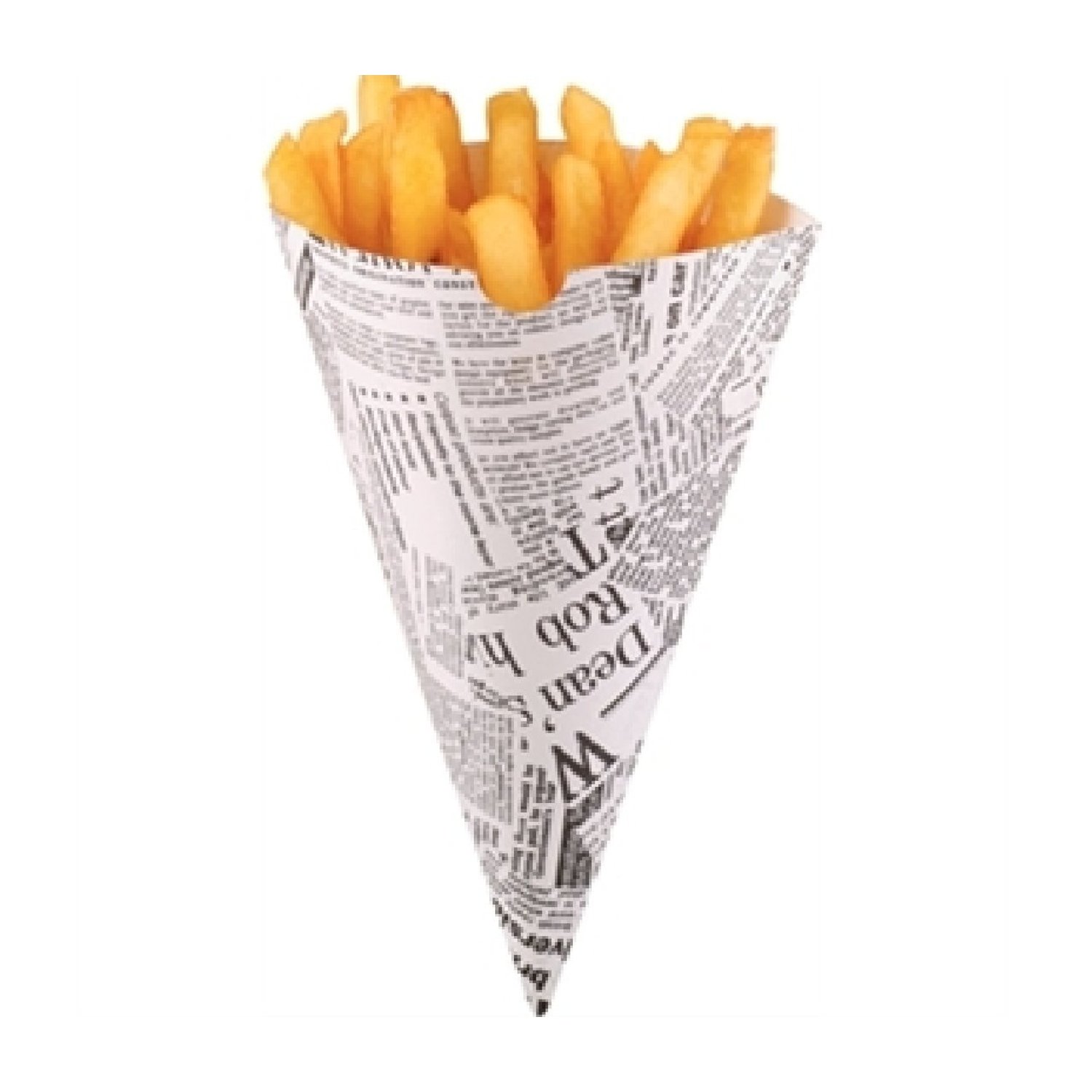 PACK 200 DISPOSABLE THICK PAPER - NEWSPAPER PRINT CHIP CONES - (CE230)