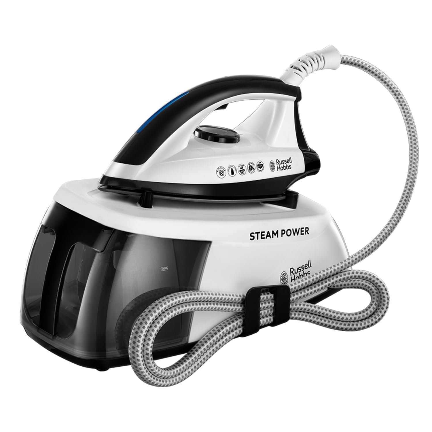 Russell Hobbs Steam Iron 24420 [2400W, 110g Shot of Steam, 90g Output] Power (1.3L Removable Water Tank, Stainless Steel Non-Stick Soleplate, Cord Storage, Temp Ready Light, Anti-Calc)