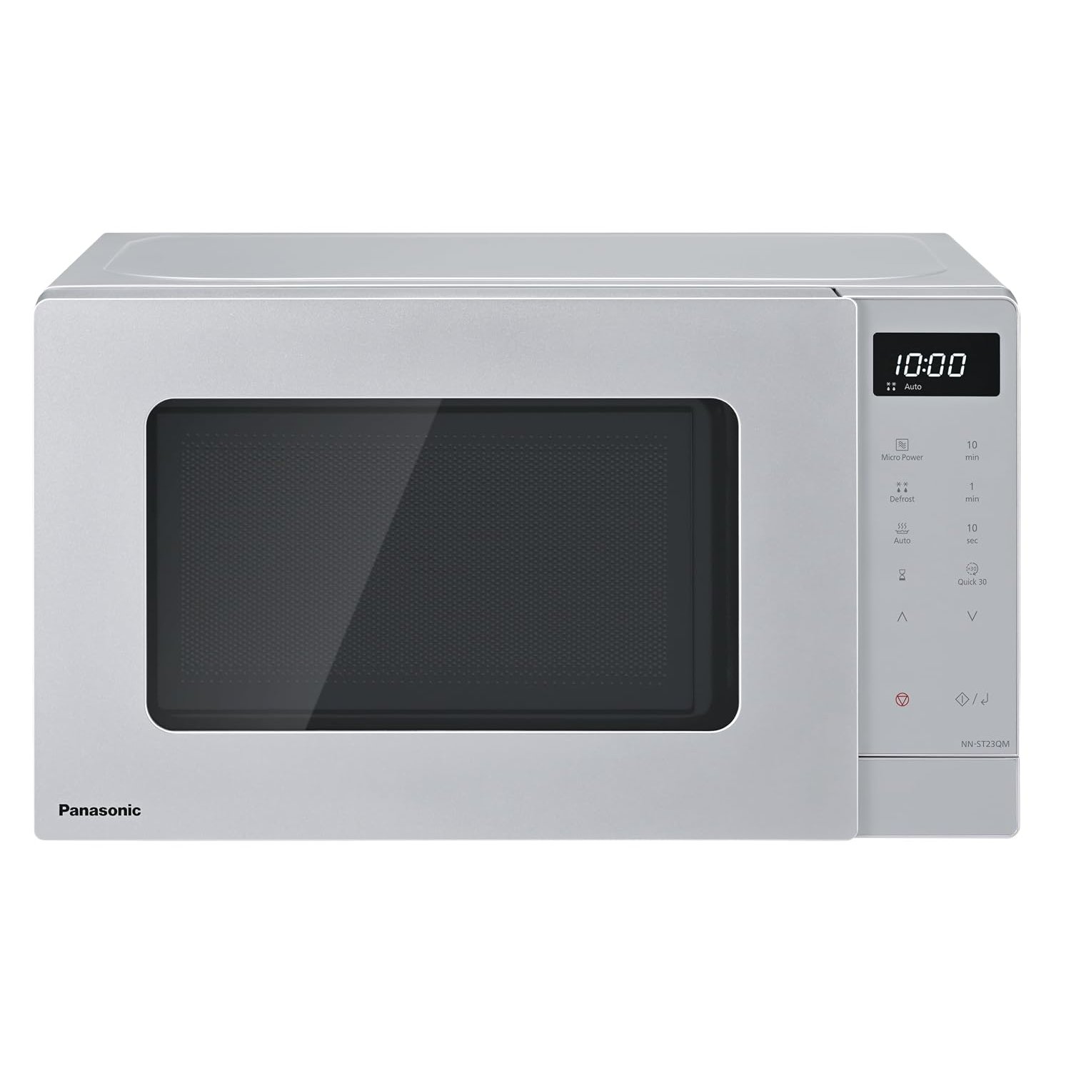 Panasonic NN-ST23QMBPQ 20L Solo Microwave Oven with Glass Tray, 800W, Auto Defrost, 8 Auto Programmes, LED Display, 5 Power Settings, Digital Timer, Silver