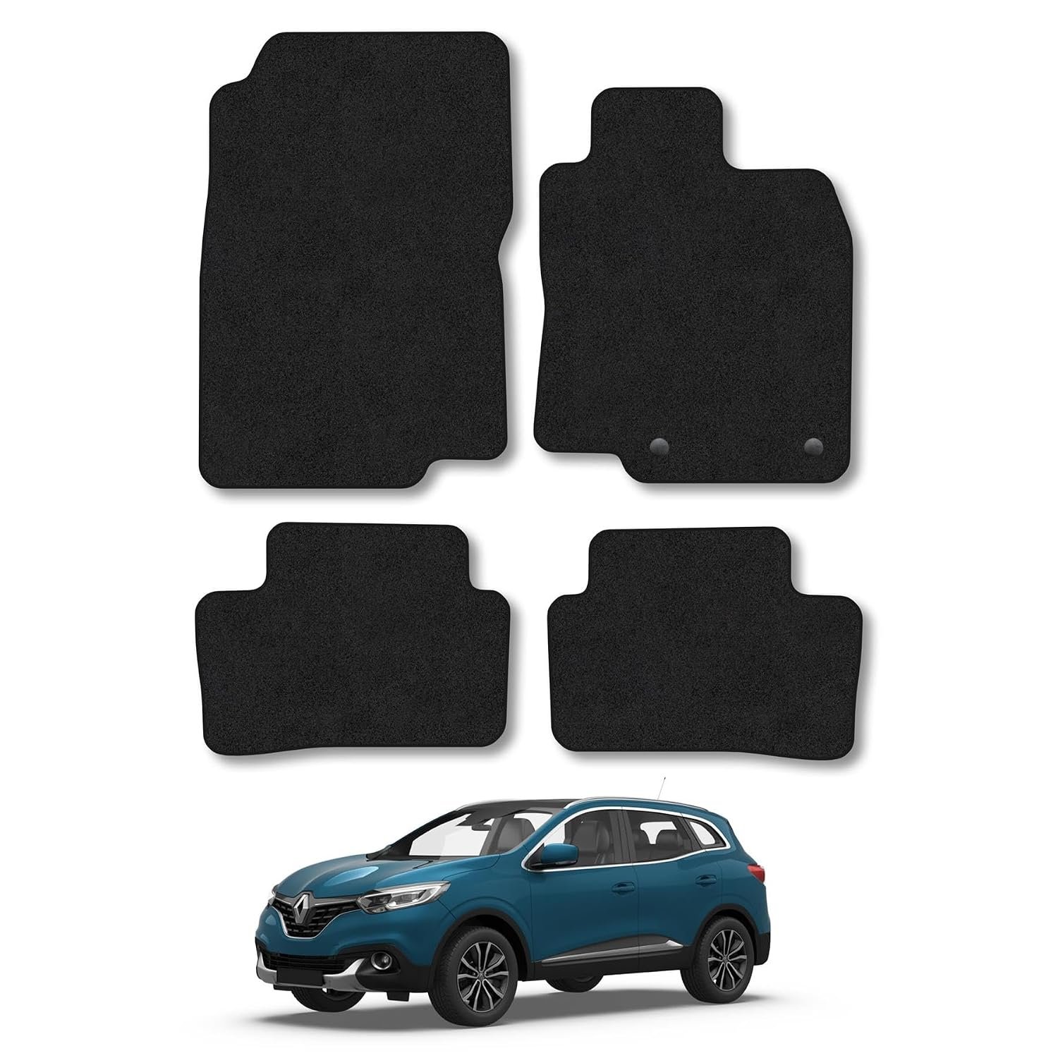 Renault Kadjar (2015-2022) Car Mats Accessories Tailored Fit Carpet Floor Mats Non Slip Black Trim Full Coverage Compatible Accessory Front Rear Set Anti Slip Granulated Backing Hand-Finished Clips