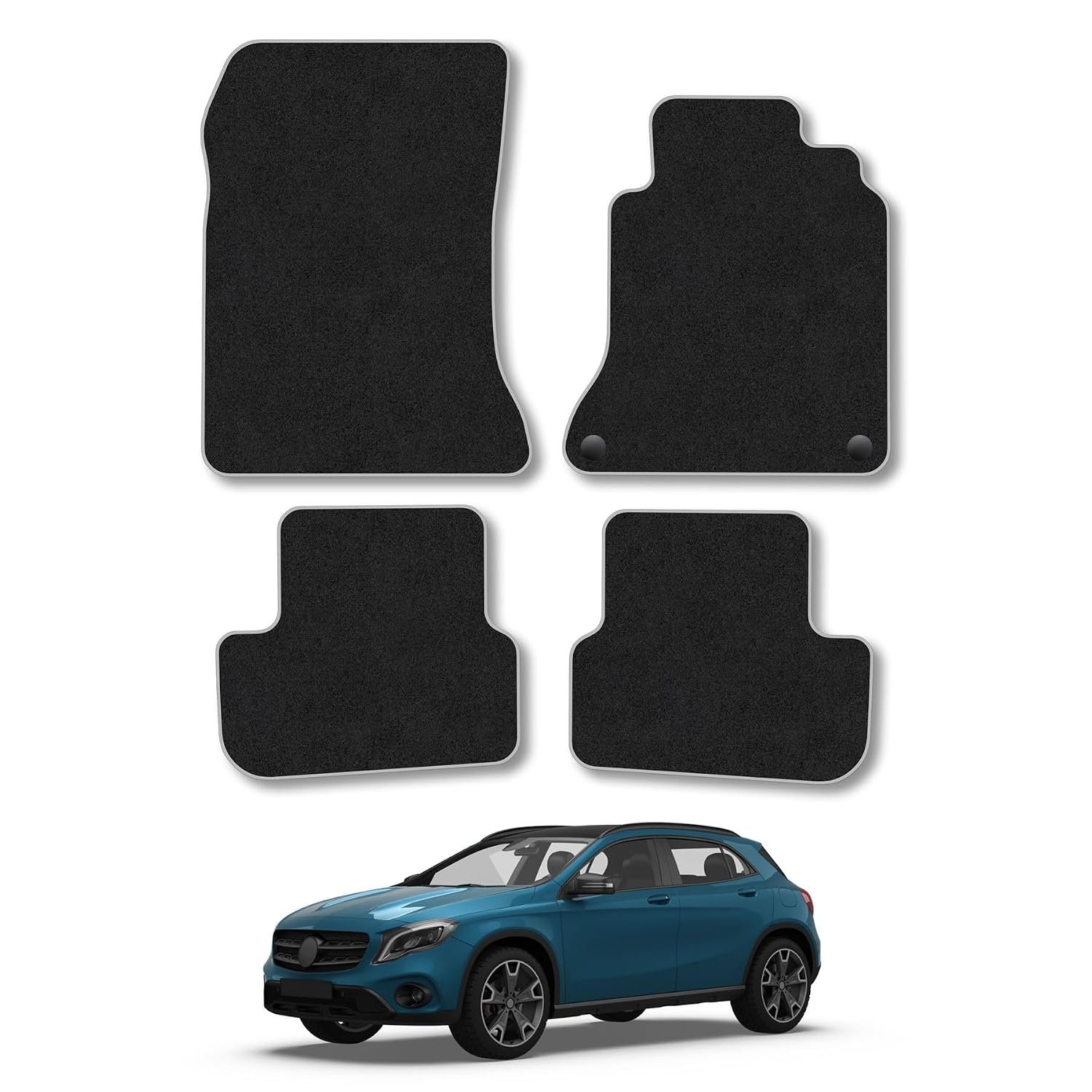 Mercedes GLA (2014-2020) [X156] Car Mats Accessories Tailored Fit Carpet Floor Mats Non Slip Grey Trim Accessory Compatible Front Rear Set Anti Slip Full Coverage Granulated Backing Clips