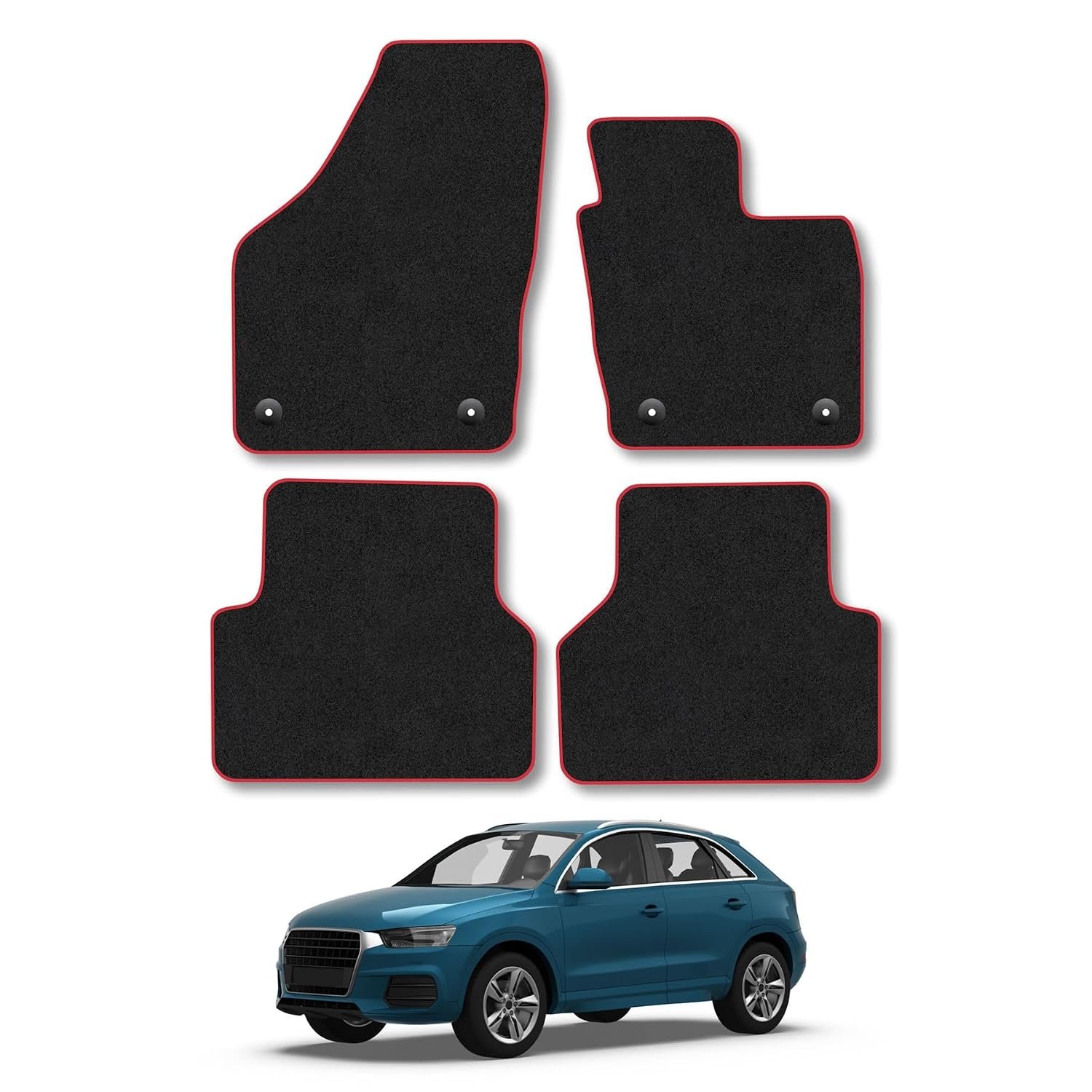 Audi Q3 (2011-2018) Car Mats Accessories Tailored Fit Carpet Floor Mats Non Slip Red Trim Accessory Compatible Front Rear Set Anti Slip Backing Custom Fit Hand-Finished Full Coverage Clips