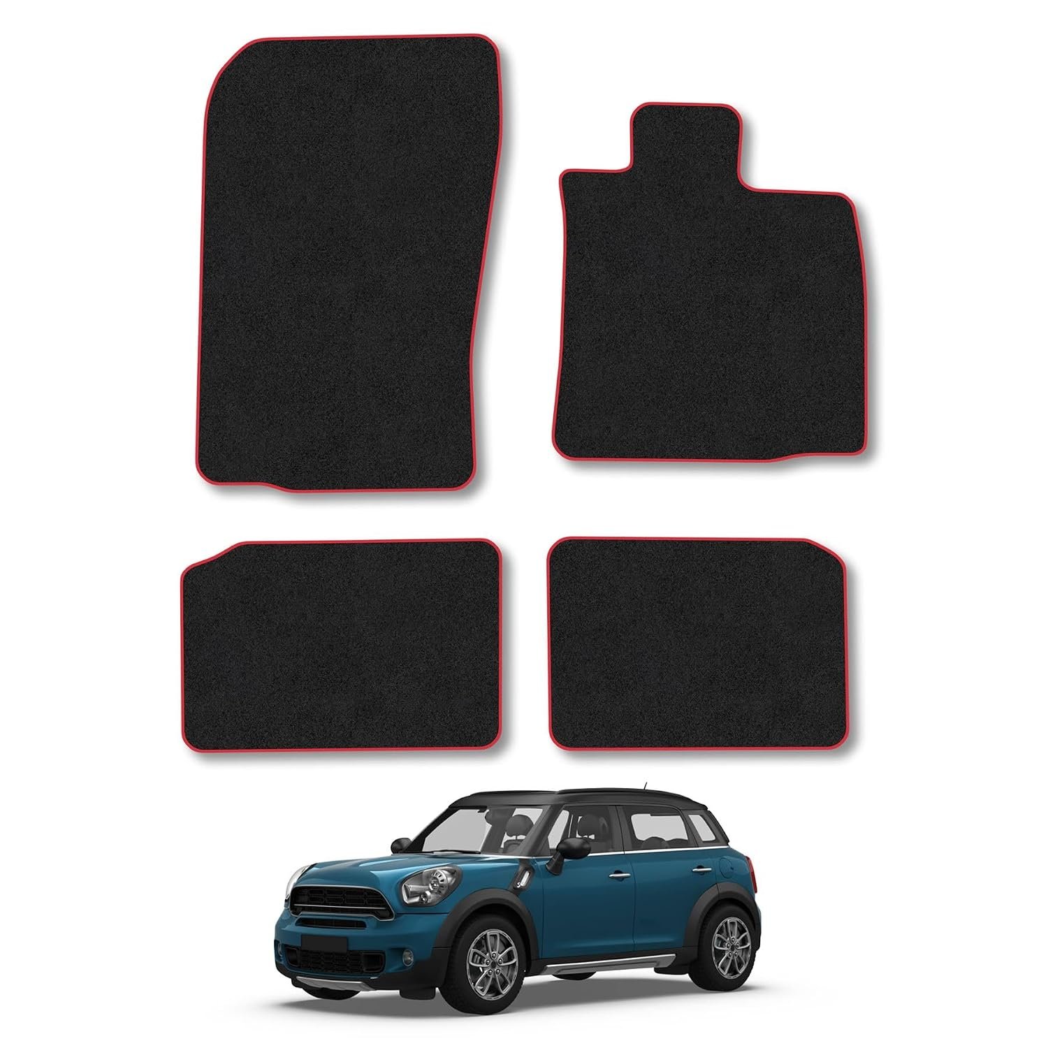 Mini Countryman (2010-2016) [R60] Car Mats Accessories Tailored Fit Carpet Floor Mats Non Slip Red Trim Accessory Compatible Front Rear Set Anti Slip Backing Custom Fit Hand-Finished Full Coverage