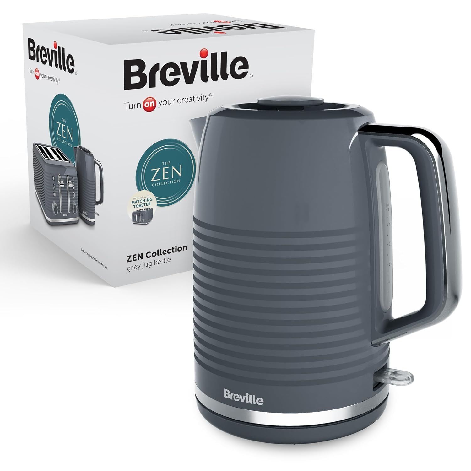 Breville Zen Grey Electric Kettle | 1.7L | 3kW Fast Boil | Grey & Silver Chrome [VKT250]