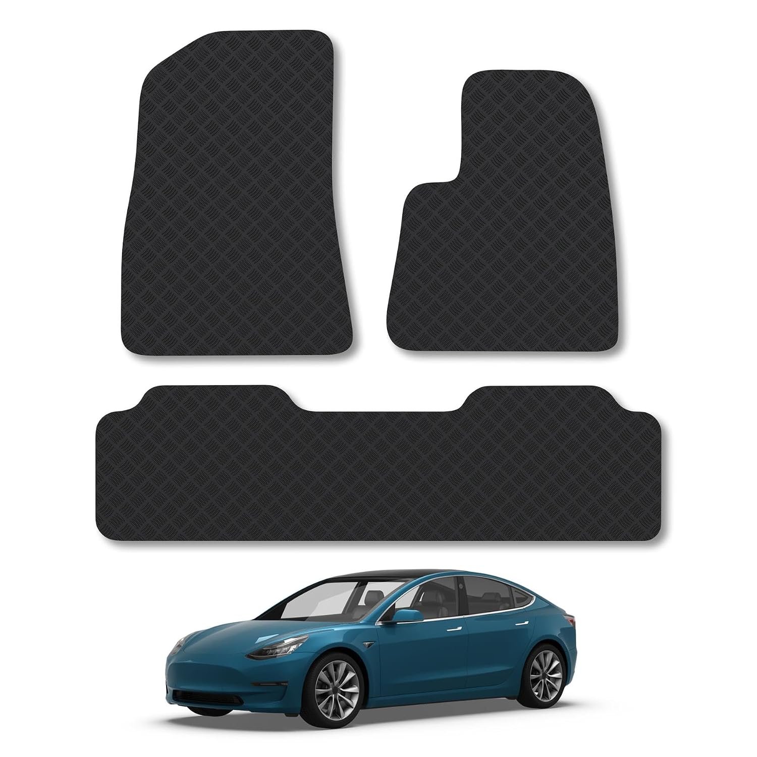 Tesla Model 3 (2017+) Rubber Car Mats Accessories Tailored Fit Compatible Accessory Waterproof Protection Non-Slip Floor Mats Full Coverage Durable Front Rear Set Coverage