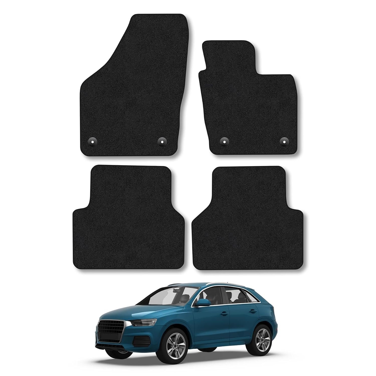 Audi Q3 (2011-2018) Car Mats Accessories Tailored Fit Carpet Floor Mats Non Slip Black Trim Full Coverage Compatible Accessory Front Rear Set Anti Slip Granulated Backing Hand-Finished Clips