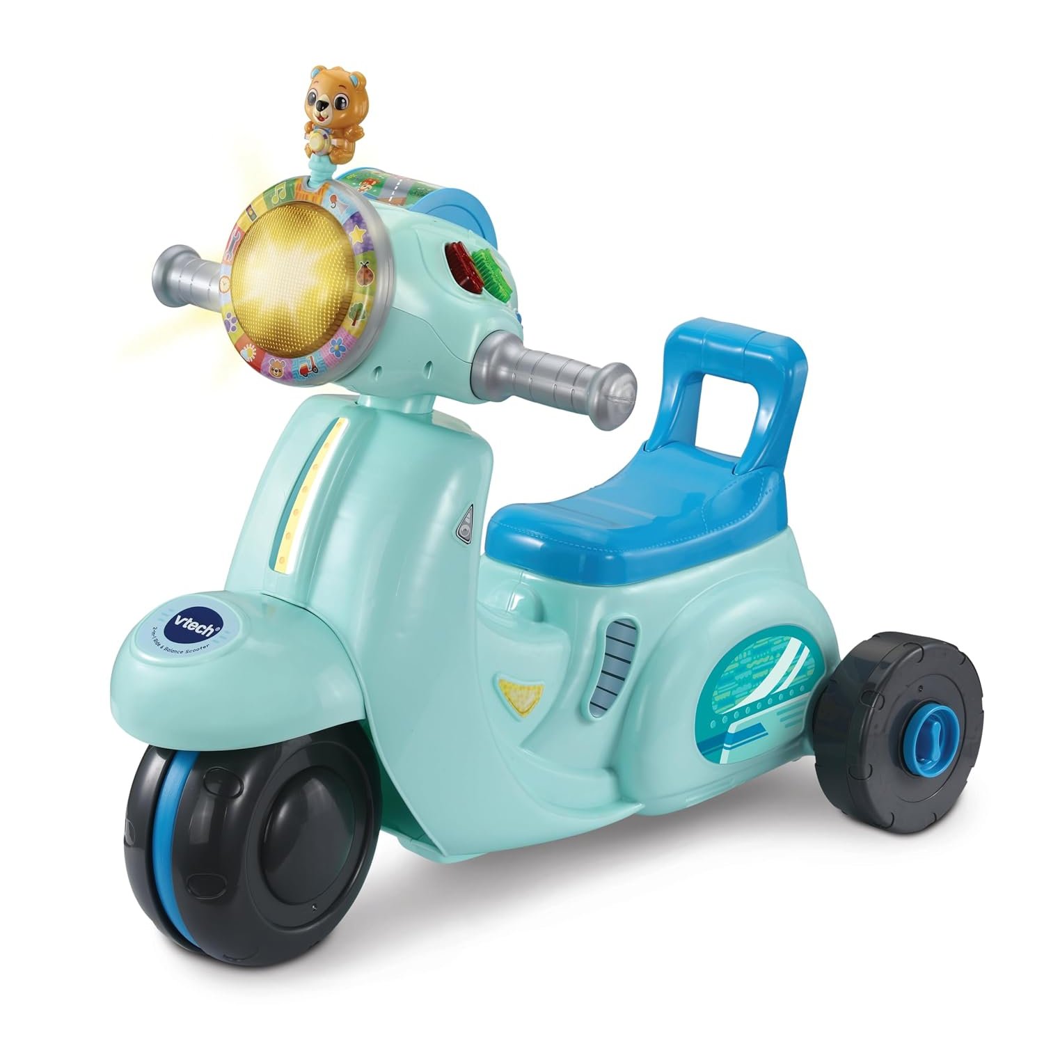 VTech Baby 2-in-1 Ride & Balance Scooter, Blue, Balance Bike Mode & Trike Mode, Light-up Headlight, Songs, Road Safety Phrases & Scooter Sounds, Toy for Toddler 12, 18, 24 months +, English version