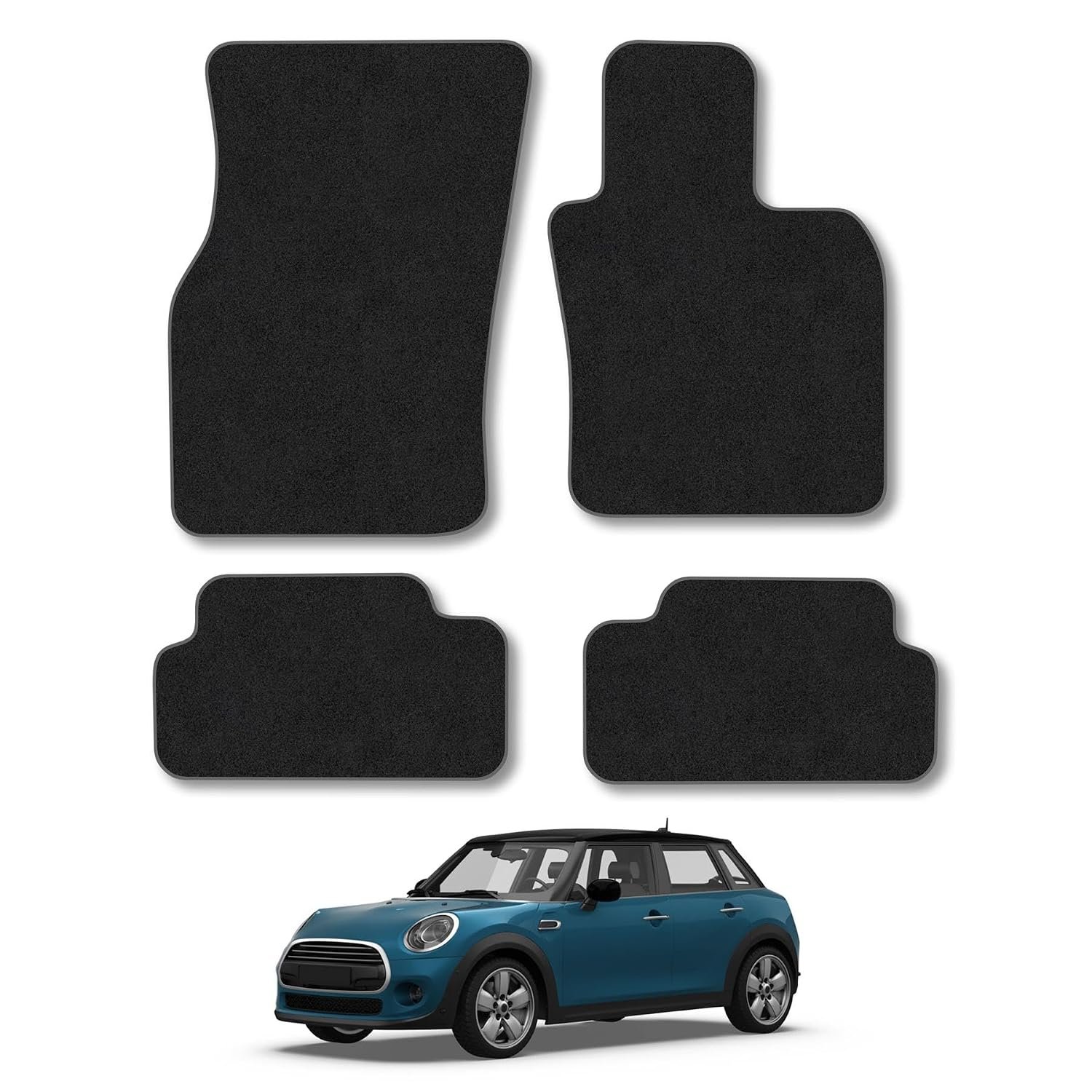 Mini Cooper (2014-2024) [5 Door] [F55] Compatible Car Mats Accessories Carpet Tailored Fit Grey Trim Binding Full Coverage All Weather Accessory Custom Fit Hand-Finished Colour Bind Water-Resistant