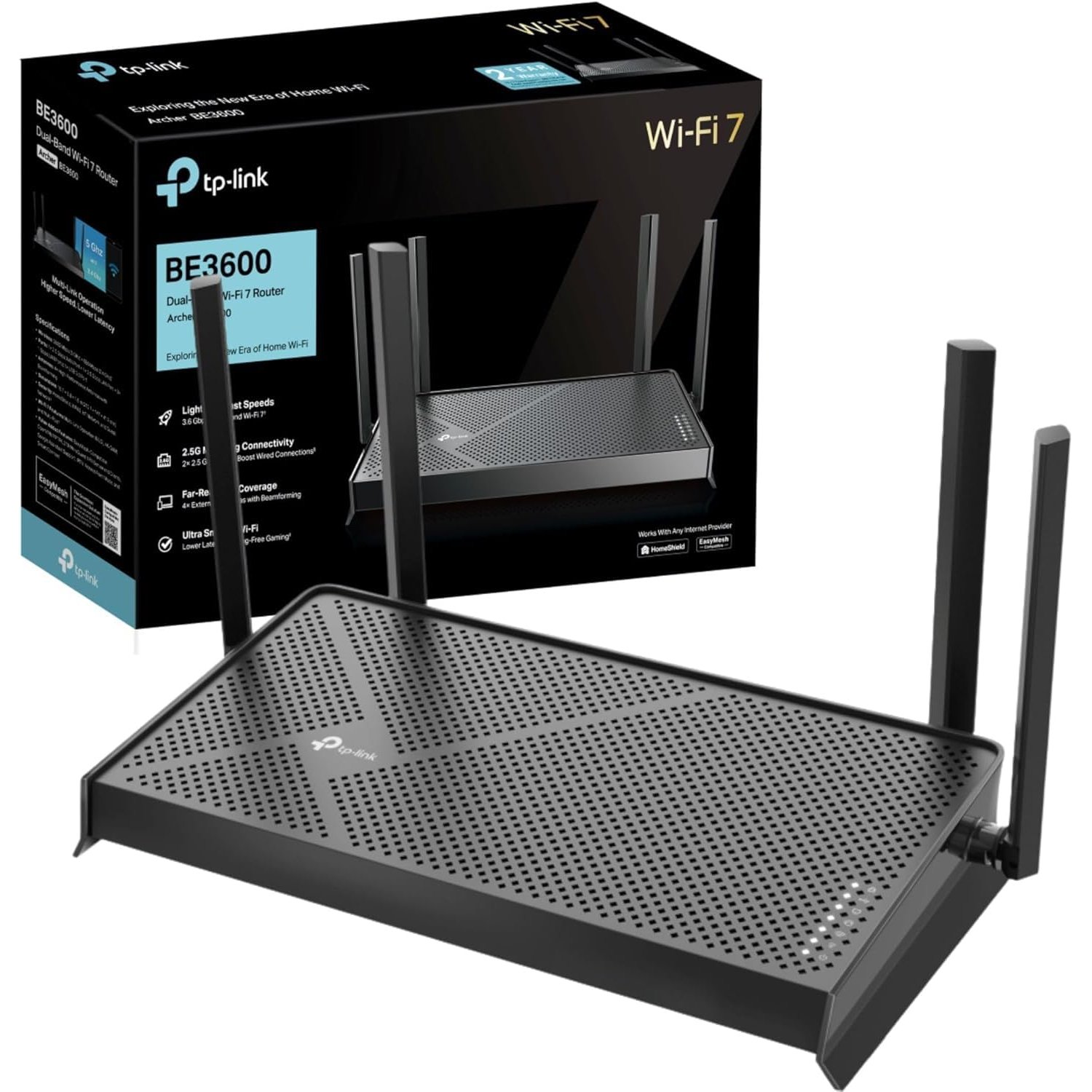 TP-Link Archer BE3600 Dual Band Router WiFi 7 BE3600Mbps, WiFi Router, 2.5G Ports, USB 3.0 Port, Maximised Coverage, VPN Router, Replace ISP Router, WiFi Booster, HomeShield, Easy Setup, EasyMesh