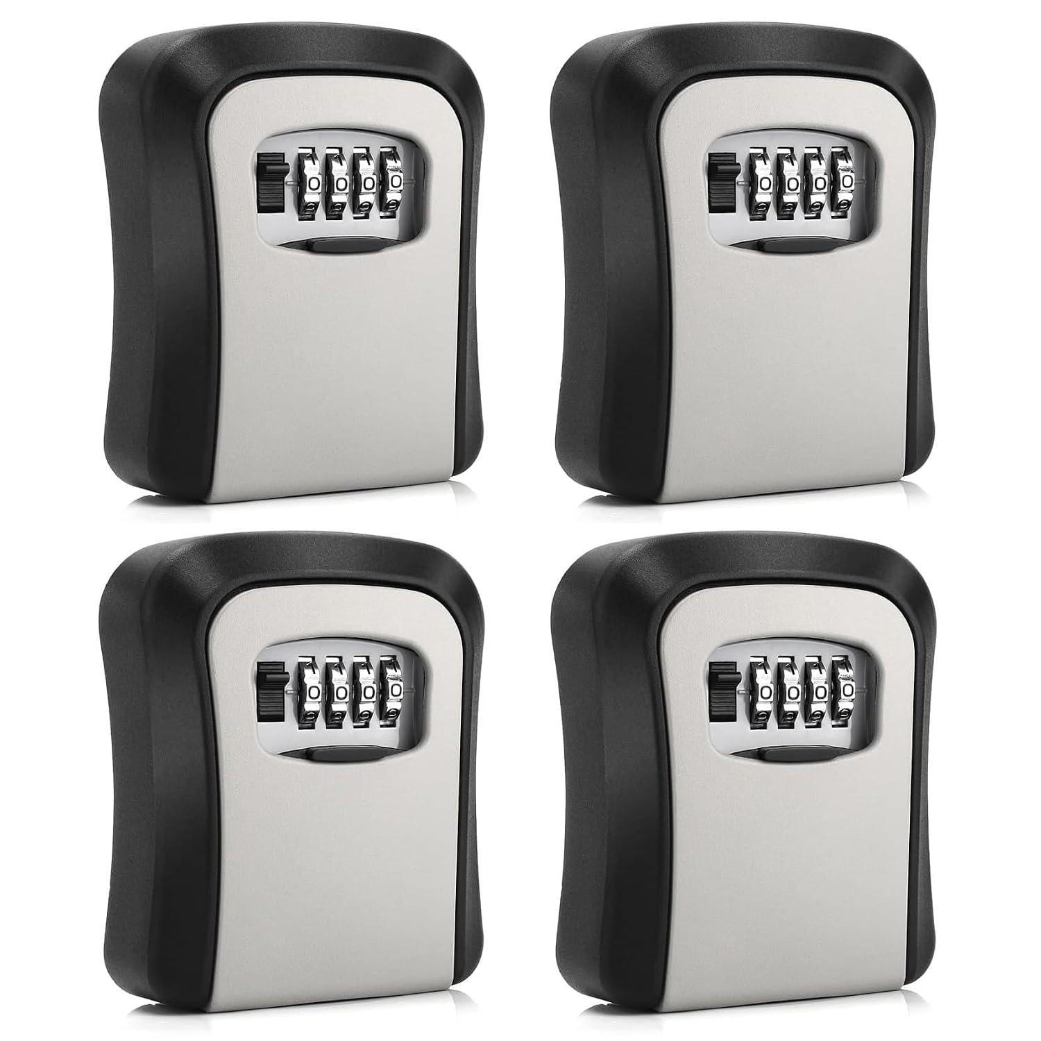 CROING 4 pcs Key Safe Wall Mounted,Key Lock Box with Combination Lock, 4-Digit Code, Black and Grey
