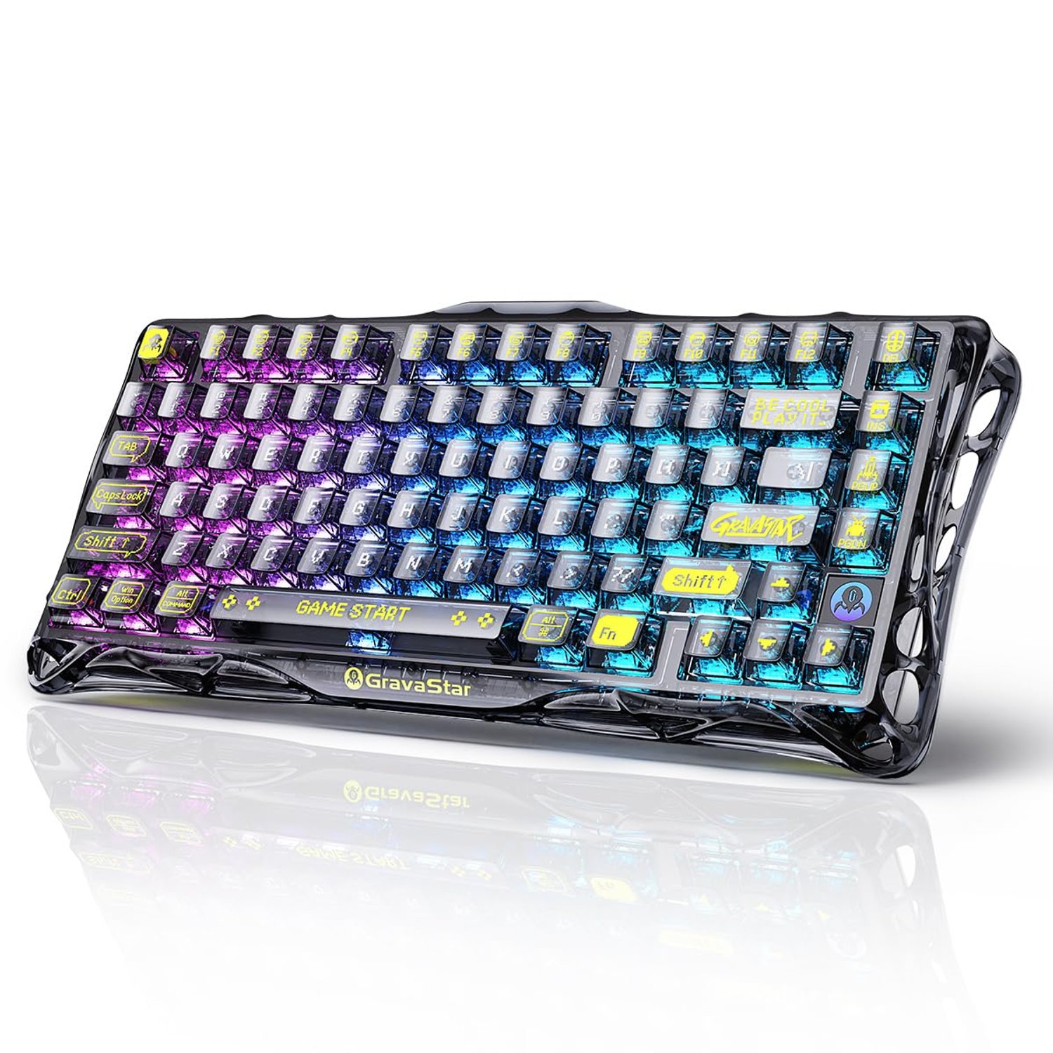 GravaStar Mercury K1 Lite 75% Gaming Keyboard, 2.4GHz/BT/Wired Tri-Mode Wireless Keyboard, Gasket Hot Swappable Mechanical Keyboard, Pre-lubed Linear Switches, RGB Backlit (Transparent Black)