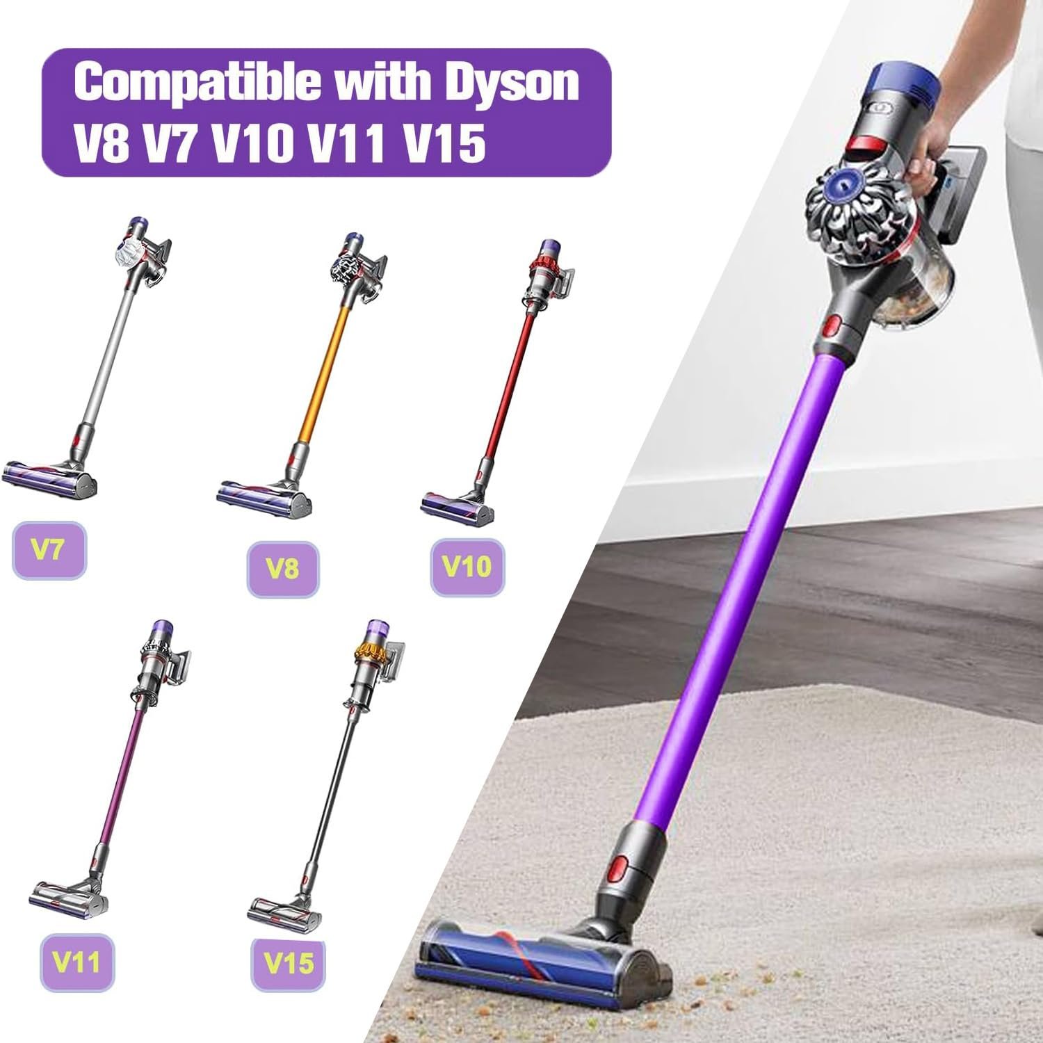 Quick Release Extension Wand Compatible for Dyson V15 V11 V10 V8 V7 Stick Vacuum Cleaners, Vacuum Cleaner Replacement Rod Vacuums Attachment Extension Tube 74cm (Purple)