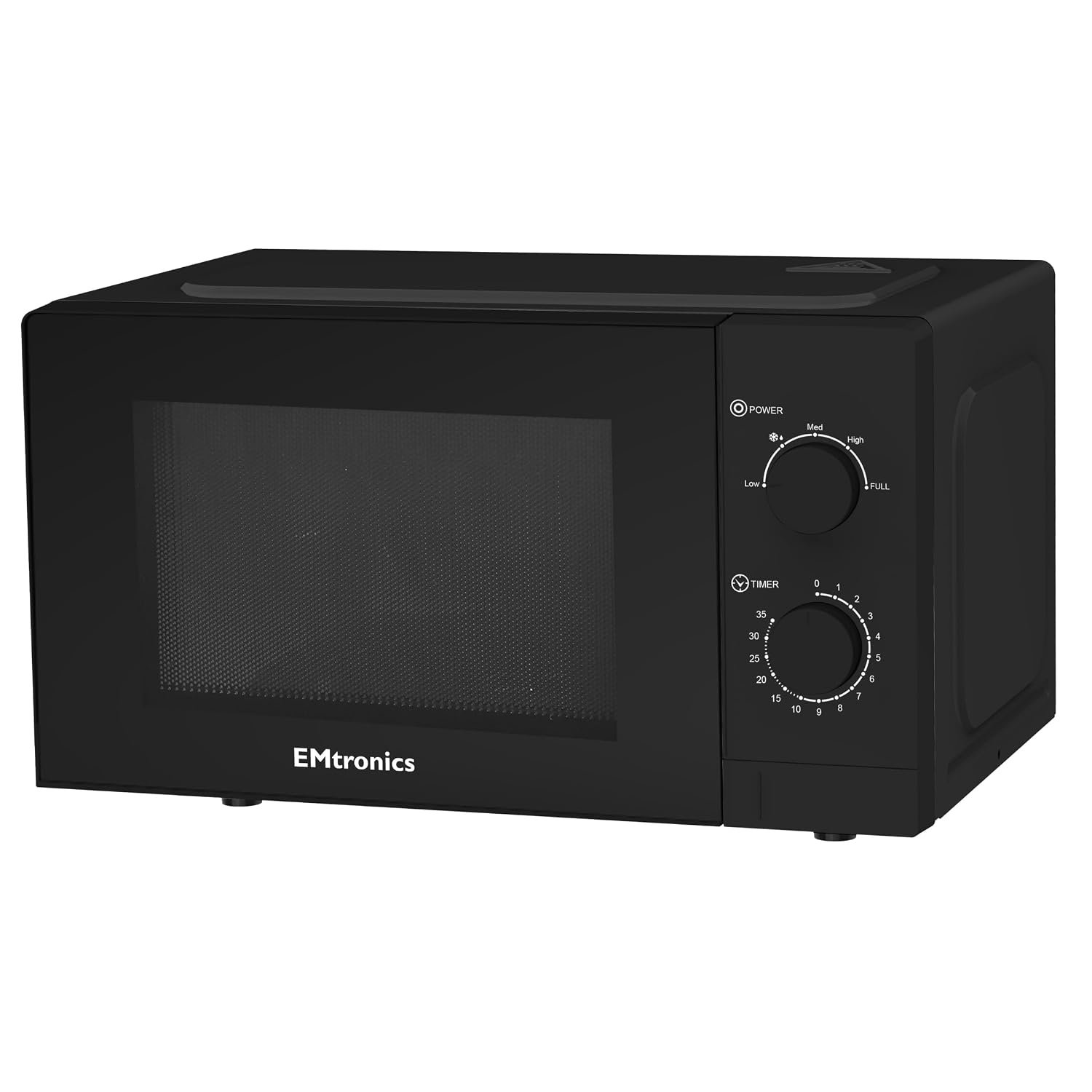 EMtronics 20 Litre 700W Manual Control Microwave with 5 Power Levels, Defrost Function, 35 Minute Timer and Cavity Light - Black