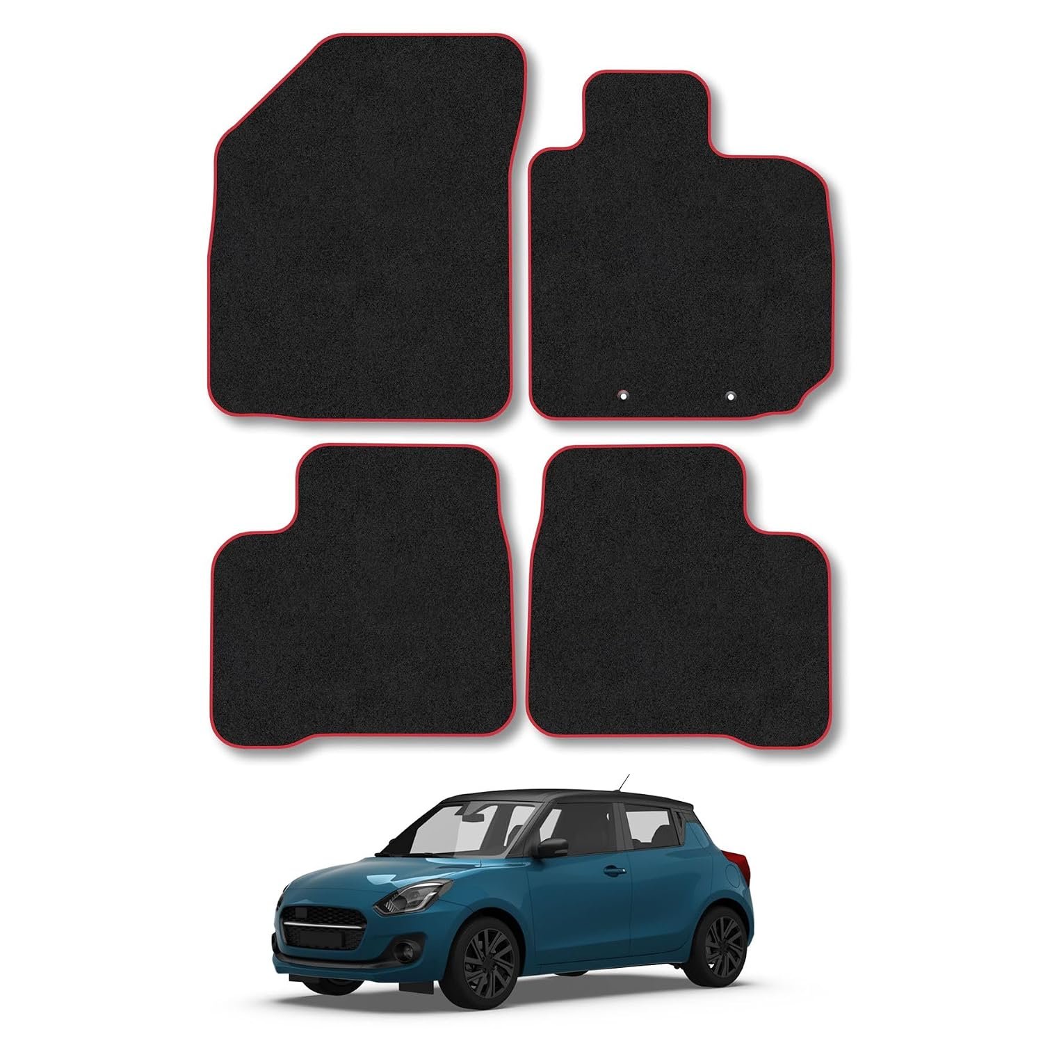 Suzuki Swift (2017-2024) [170mm Floor Fixings Spacing] Car Mats Accessories Tailored Fit Carpet Floor Mats Non Slip Red Trim Accessory Compatible Front Rear Set Anti Slip Custom Fit Hand-Finished