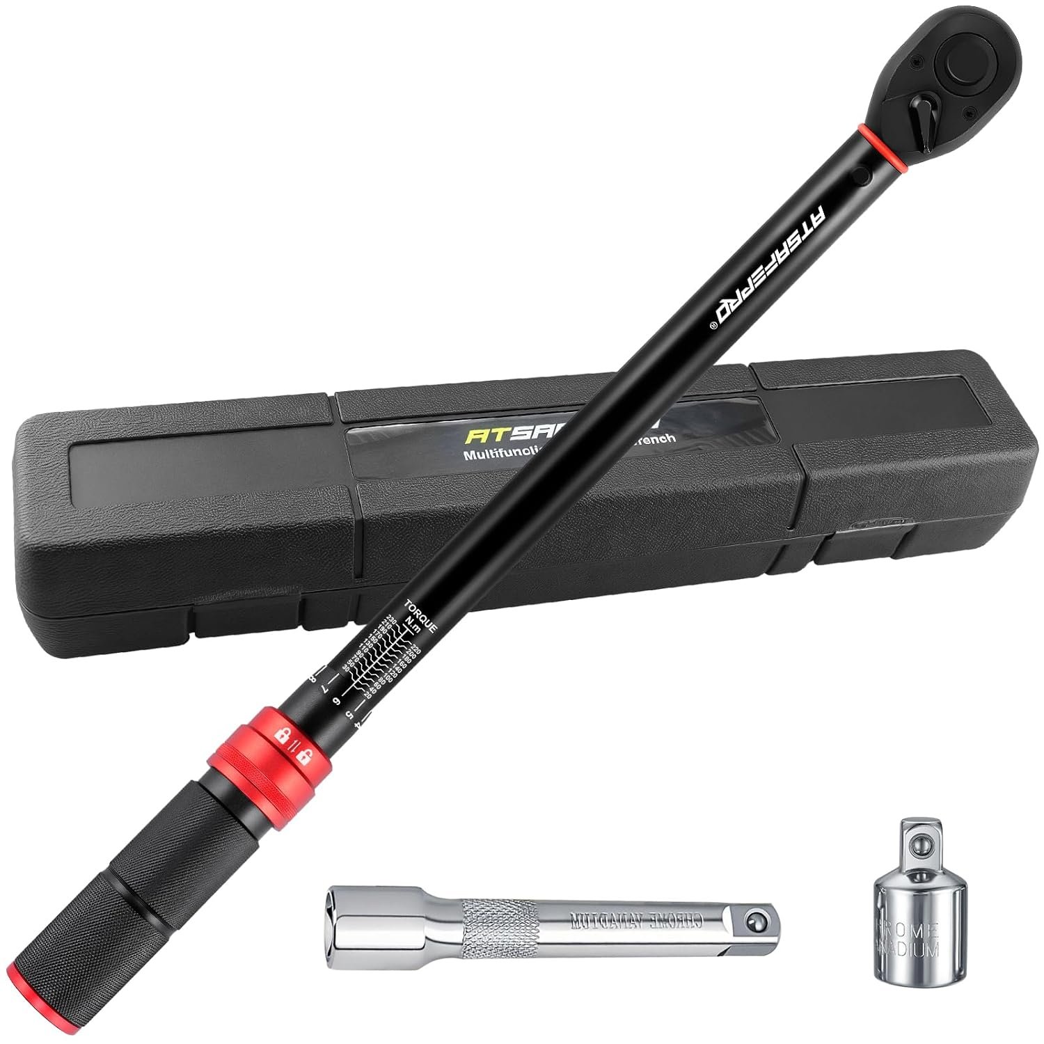 ATsafepro 1/2" Drive Torque Wrench Set,Car Wheel Torque Wrench 20-230 Nm with 3/8'' Adapter, Dual-Direction Adjustable 72 Tooth for Cars,Motorcycle,Truck,± 3% Accuracy