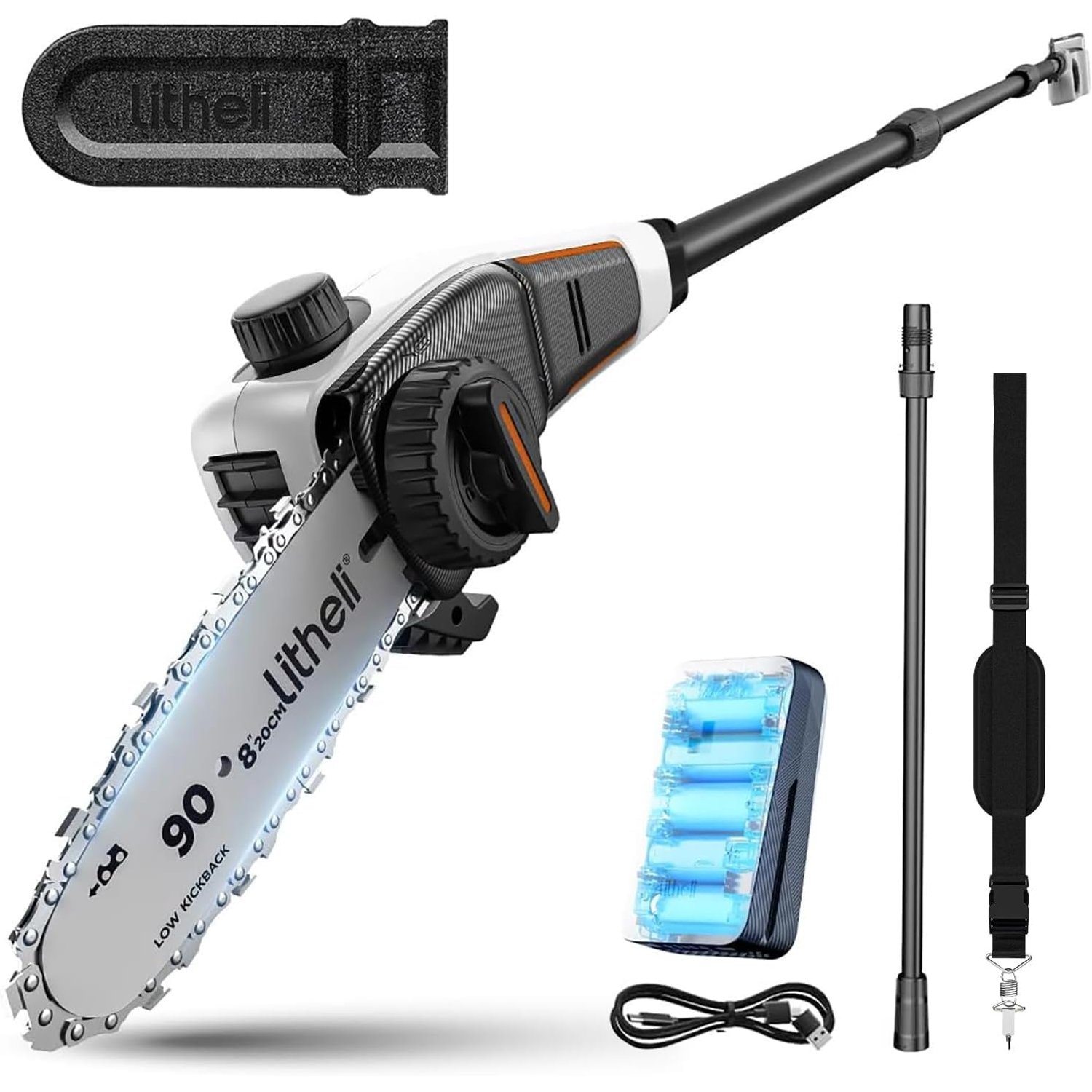 Litheli U20 Pole Saw for Tree Trimming, 20 cm Electric Cordless Pole Saws, Battery Tree Trimmer 27 ft/s Cutting Speed with 2.0Ah Battery for Branch Cutting, Trimming, Pruning
