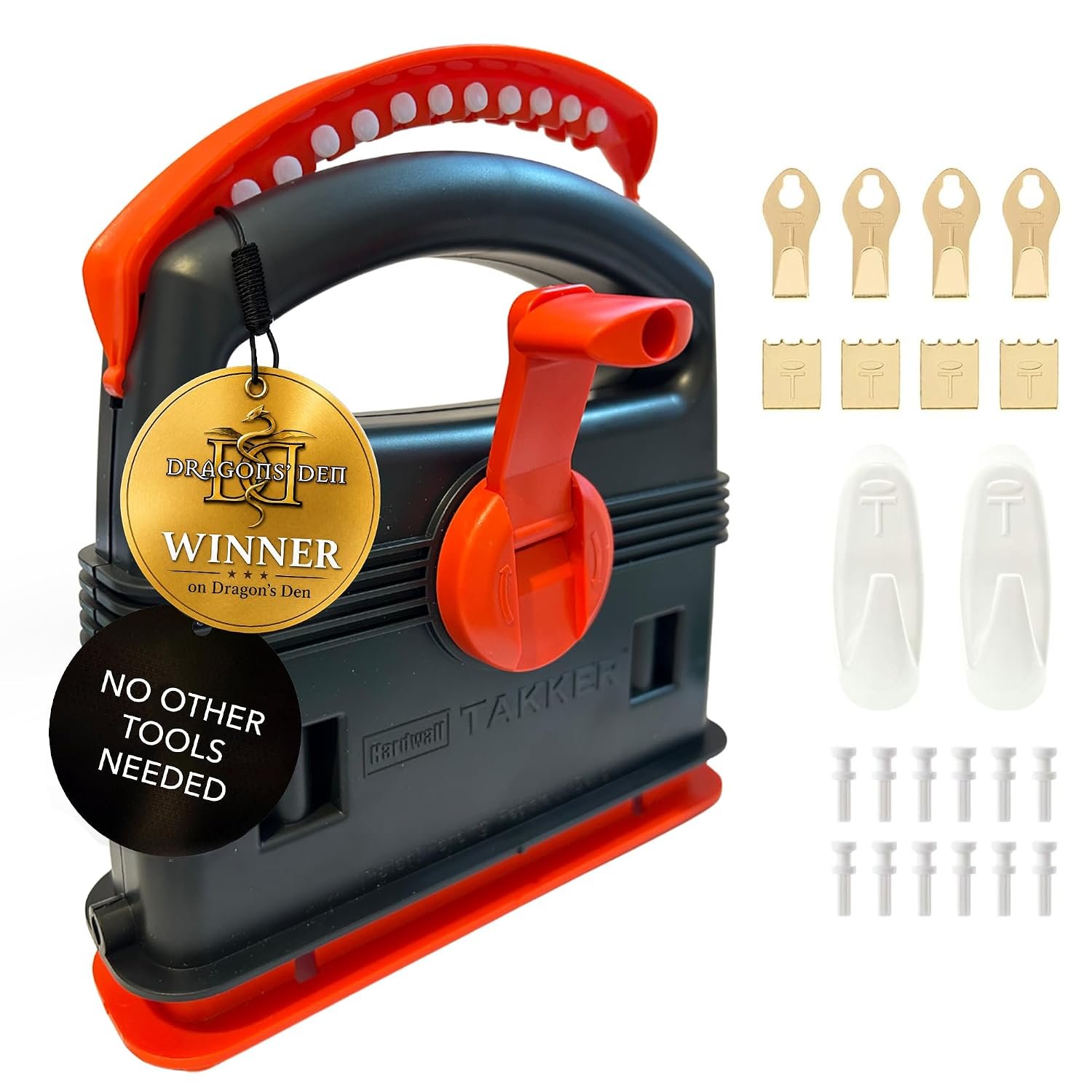 Hardwall Takker® 35-Piece Hanging Tool Kit | Includes Takker, Hangers, Hooks & Drill Bit | for Brick, Concrete, Plaster & Ceramic | Dragons Den Winner | 3 mm Hole | Holds up to 10 kg | DIY Solution