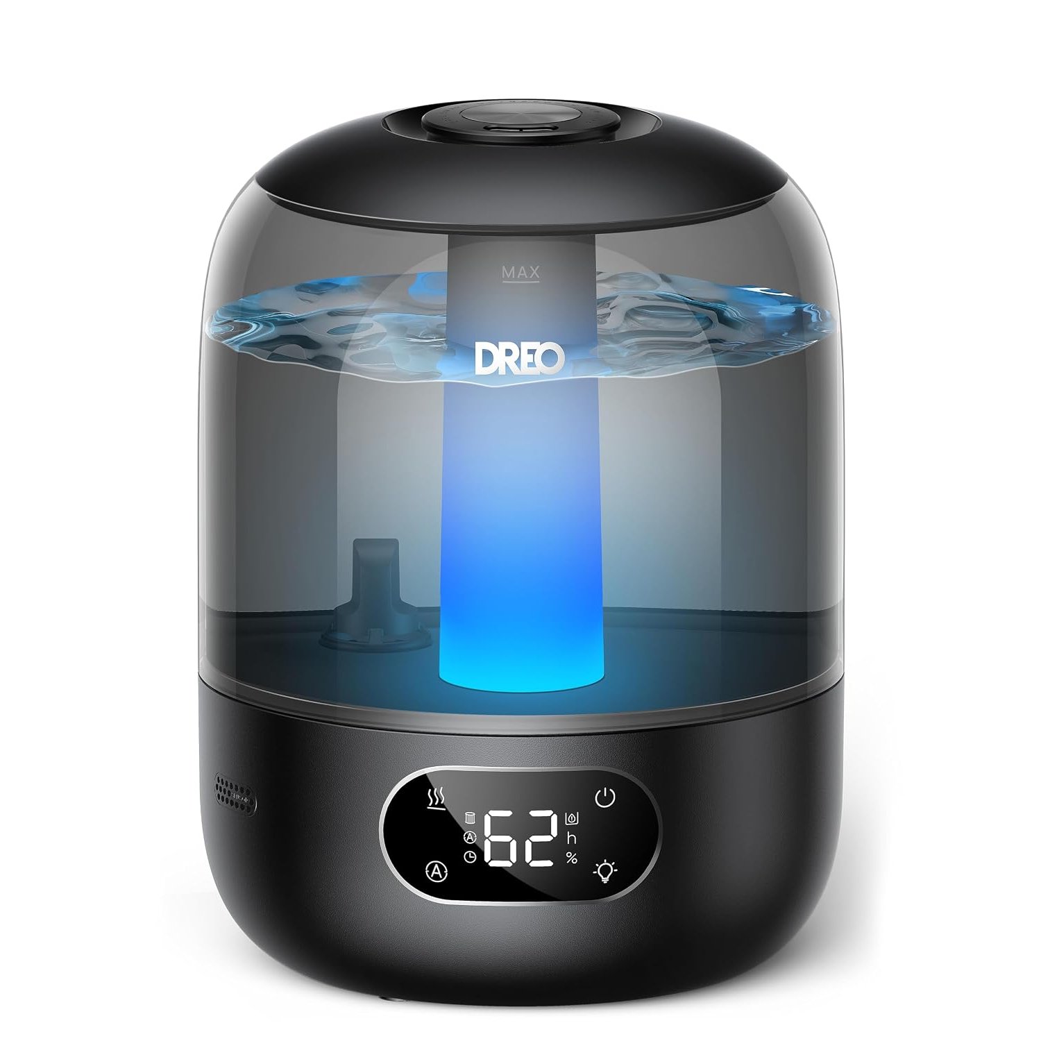 Dreo Humidifier for Bedroom with Sensor, 26dB Quiet Cool Mist Ultrasonic Humidifiers for Home, 360° Nozzle, 30H Runtime, Ambient Light Indicator, Essential Oil Diffuser, Room, Plants, Nursery, Black