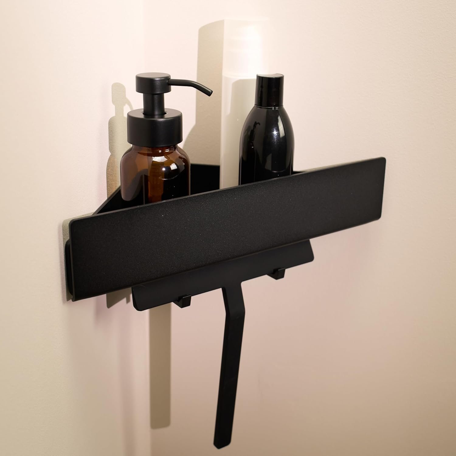 Designfactory Hamburg Shower caddy | Bathroom shelf no drilling | Adhesive organiser | Bathroom storage rack | Wall mounted shelves | Bathroom accessory | 30 cm | Matt black
