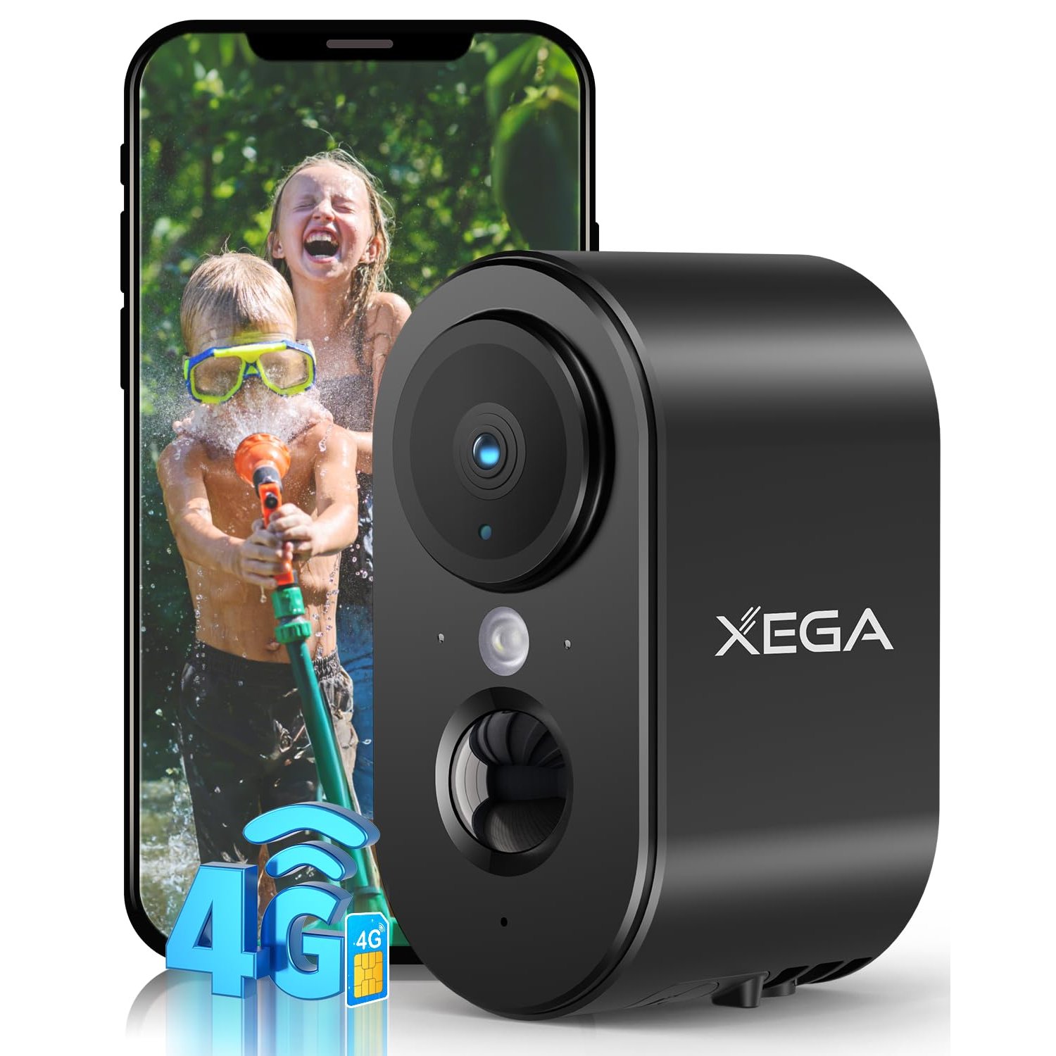 Xega 4G Cellular Security Camera with SIM Card Outdoor Indoor, 2K HD LTE No Wi-Fi Security Camera Portable, 6000mAh Battery, PIR Motion Detection, 3MP Color Night Vision, 2-Way Audio, TF/Cloud, IP65