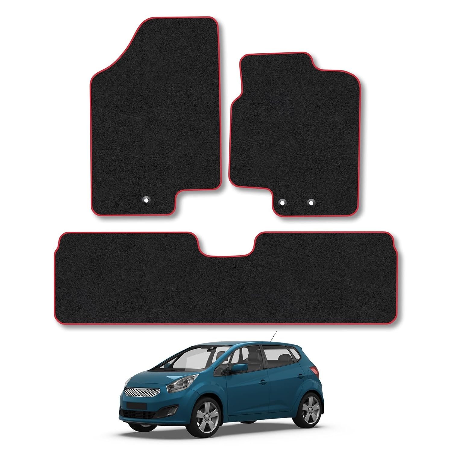 Car Mats Compatible With Kia Venga (2010+) Red Trim Carpet Tailored Fit Car Floor Mats Set Accessory Custom Fit Water-Resistant Anti Slip Backing All Weather Full Coverage Hand-Finished With Clips