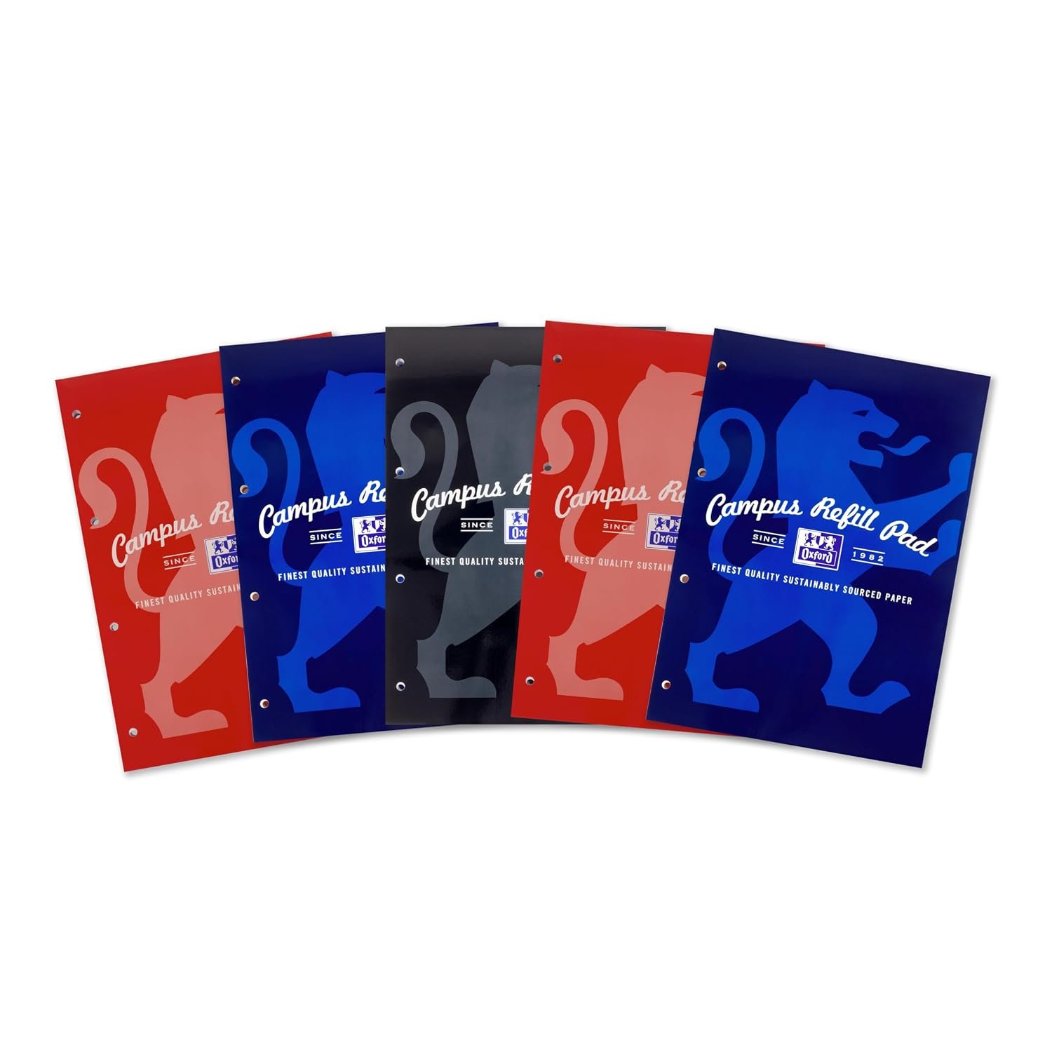 Oxford Campus Lined Paper A4 Refill Pad, Headbound 140 Pages, Assorted Colours, Pack of 5