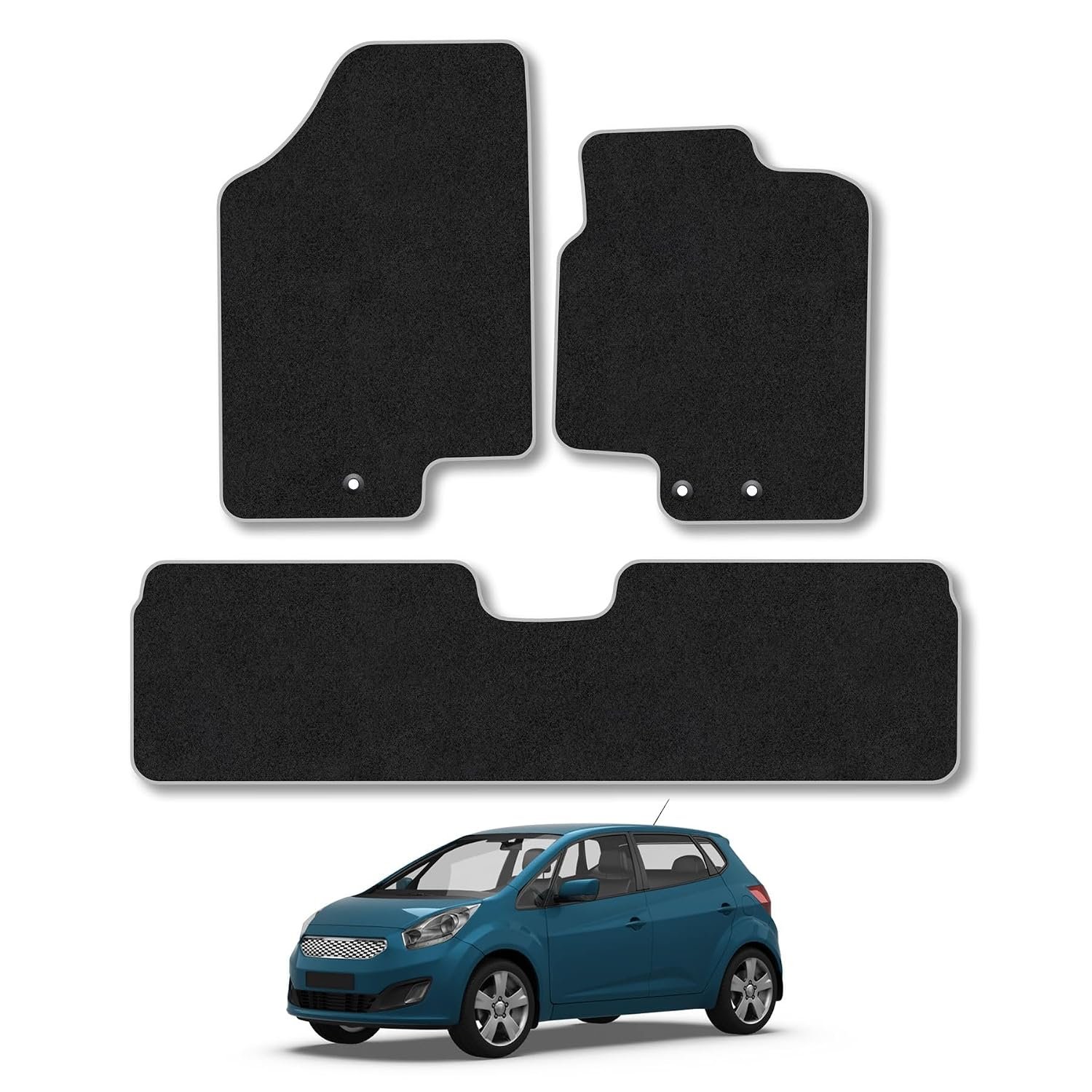 Car Mats Compatible With Kia Venga (2010+) Grey Trim Carpet Tailored Fit Car Floor Mats Set Accessory Custom Fit Water-Resistant Anti Slip Backing All Weather Full Coverage Hand-Finished With Clips