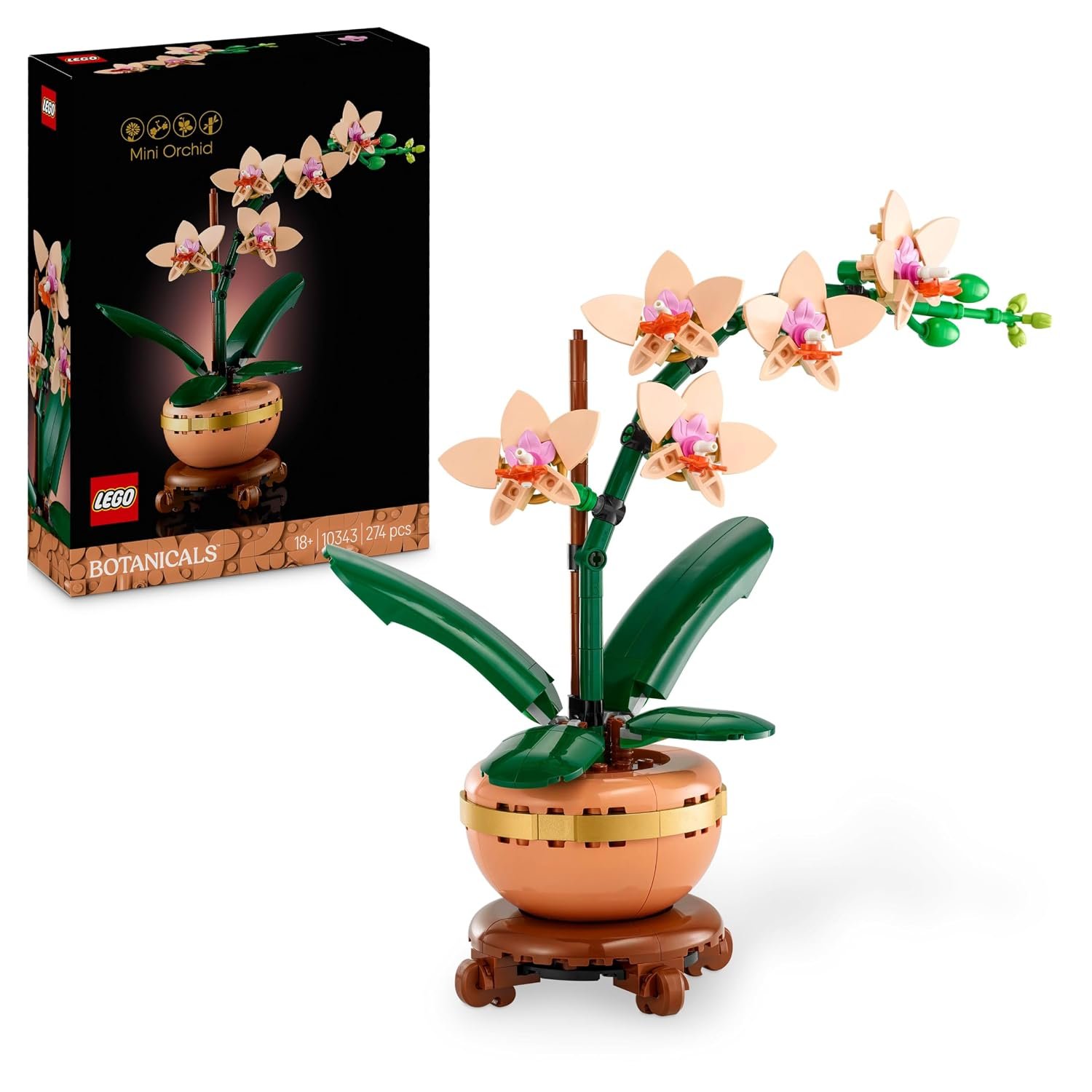 LEGO Botanicals Mini Orchid - Artificial Flowers Set for Adults - Indoor Plant with Terracotta Style Flowerpot - DIY Home Decor Gift Idea - 10343