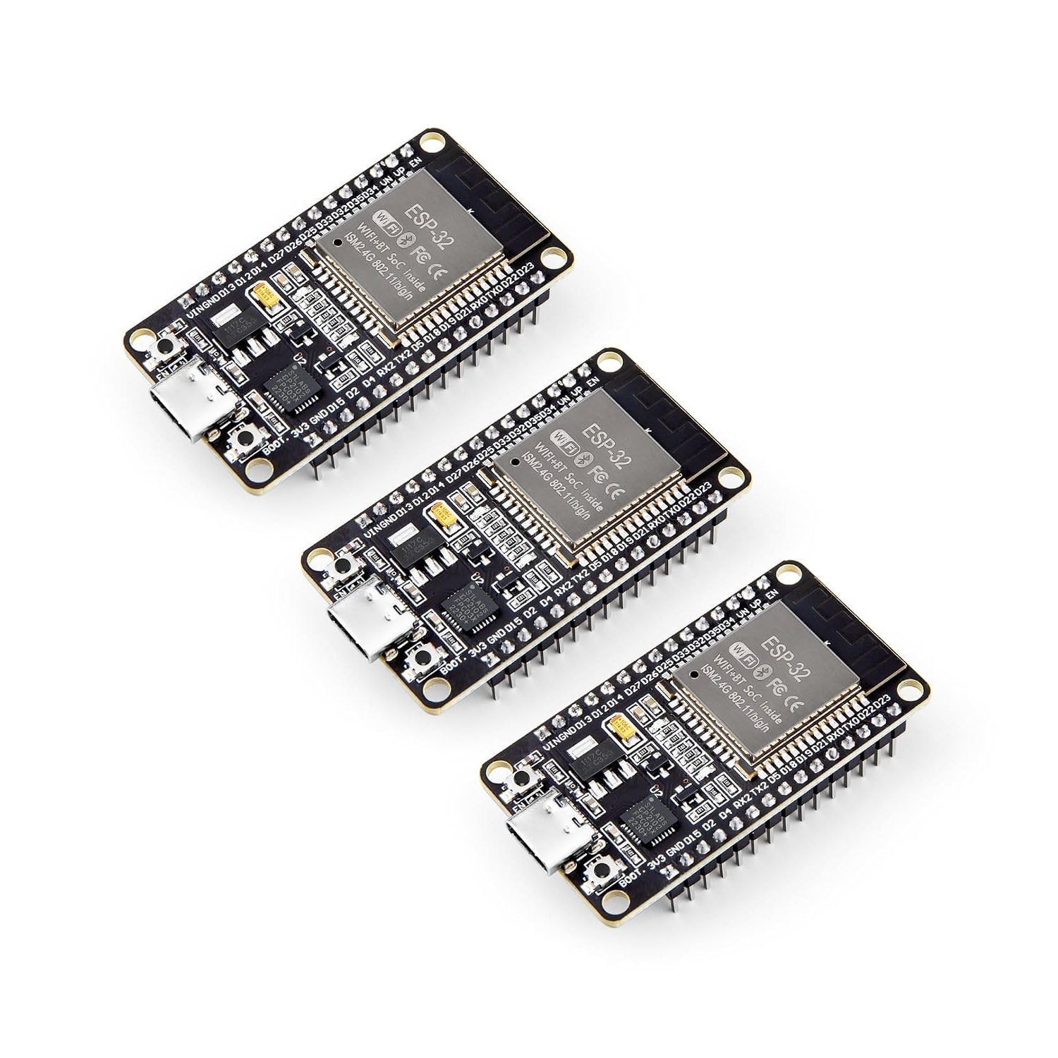 ELEGOO ESP-32 Development Board 3PCS USB C, 2.4GHz Dual Mode WiFi+Bluetooth Dual Core Microcontroller for Arduino IDE, Support MicroPython, NodeMCU, AP/STA/AP+STA, CP2102 Chip