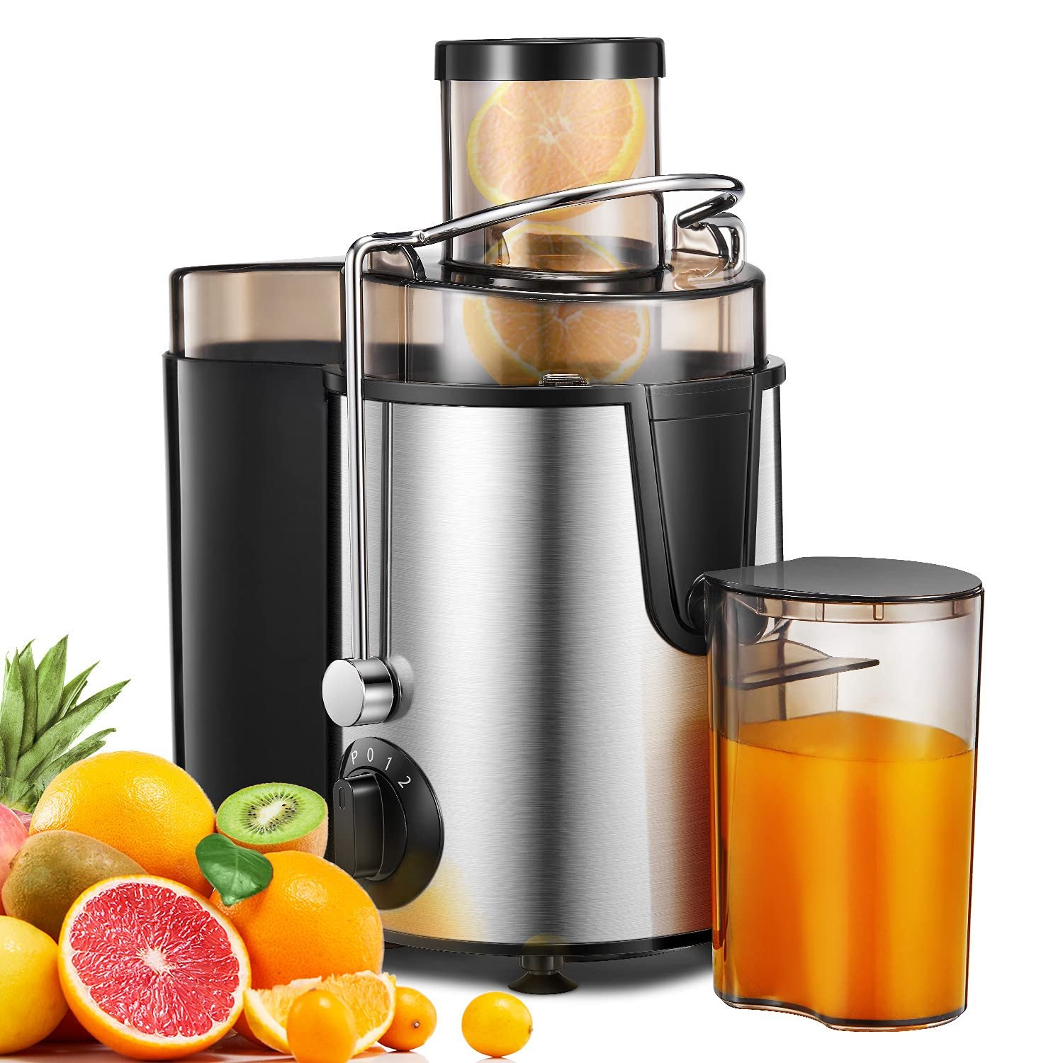 Juicer Machines, FOHERE Juicer Whole Fruit and Vegetables with 3-Speed Setting, Upgraded Version Max Power 800W Motor Quick Juicing, Cleaning Brush and Juicing Recipe Included