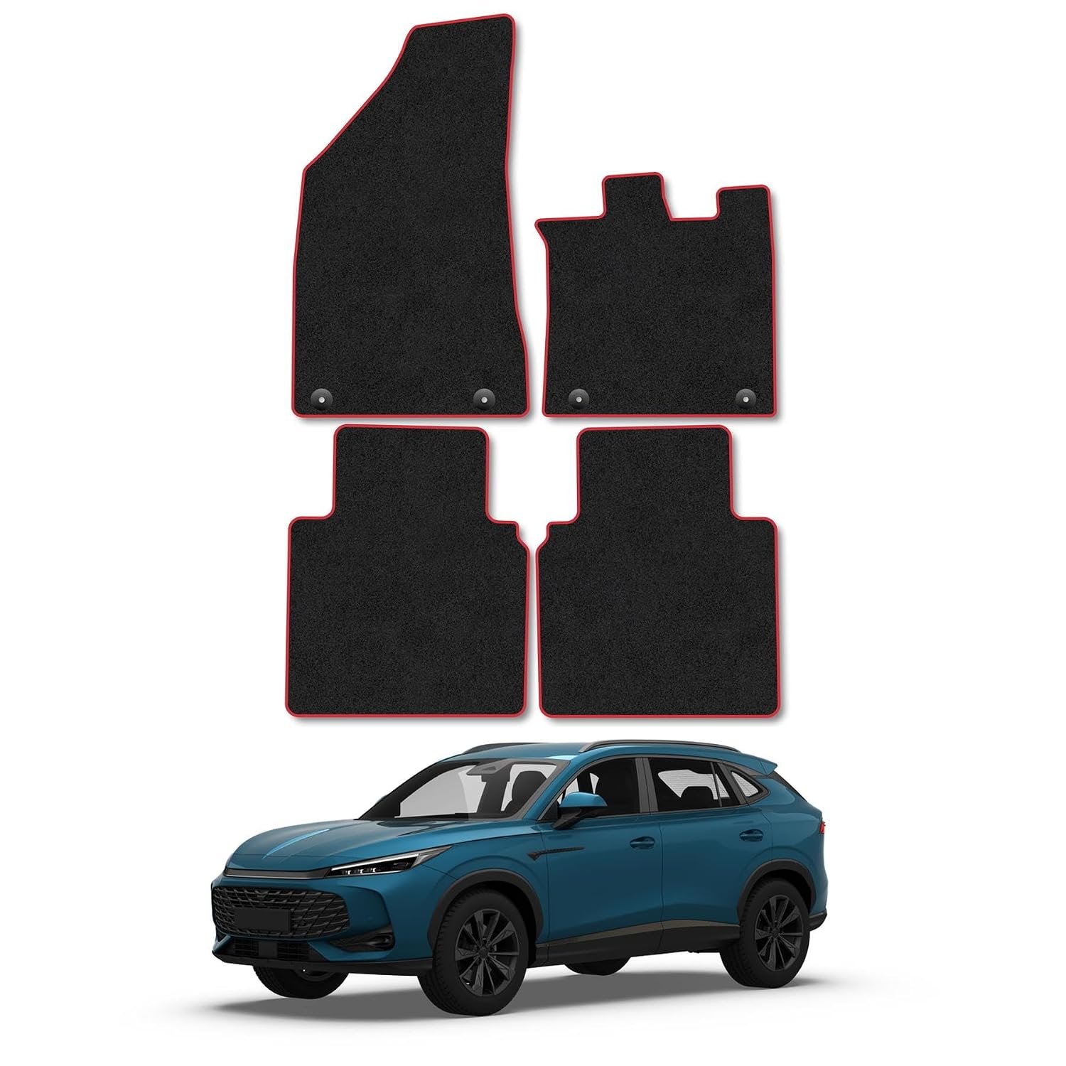 MG HS Automatic (2024+) Car Mats Accessories Tailored Fit Carpet Floor Mats Non Slip Red Trim Accessory Compatible Front Rear Set Anti Slip Backing Custom Fit Hand-Finished Full Coverage Clips