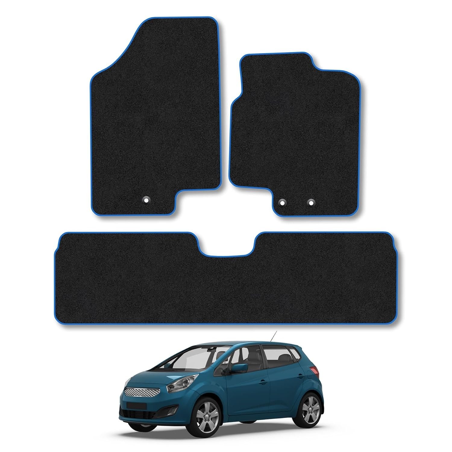 Car Mats Compatible With Kia Venga (2010+) Blue Trim Carpet Tailored Fit Car Floor Mats Set Accessory Custom Fit Water-Resistant Anti Slip Backing All Weather Full Coverage Hand-Finished With Clips