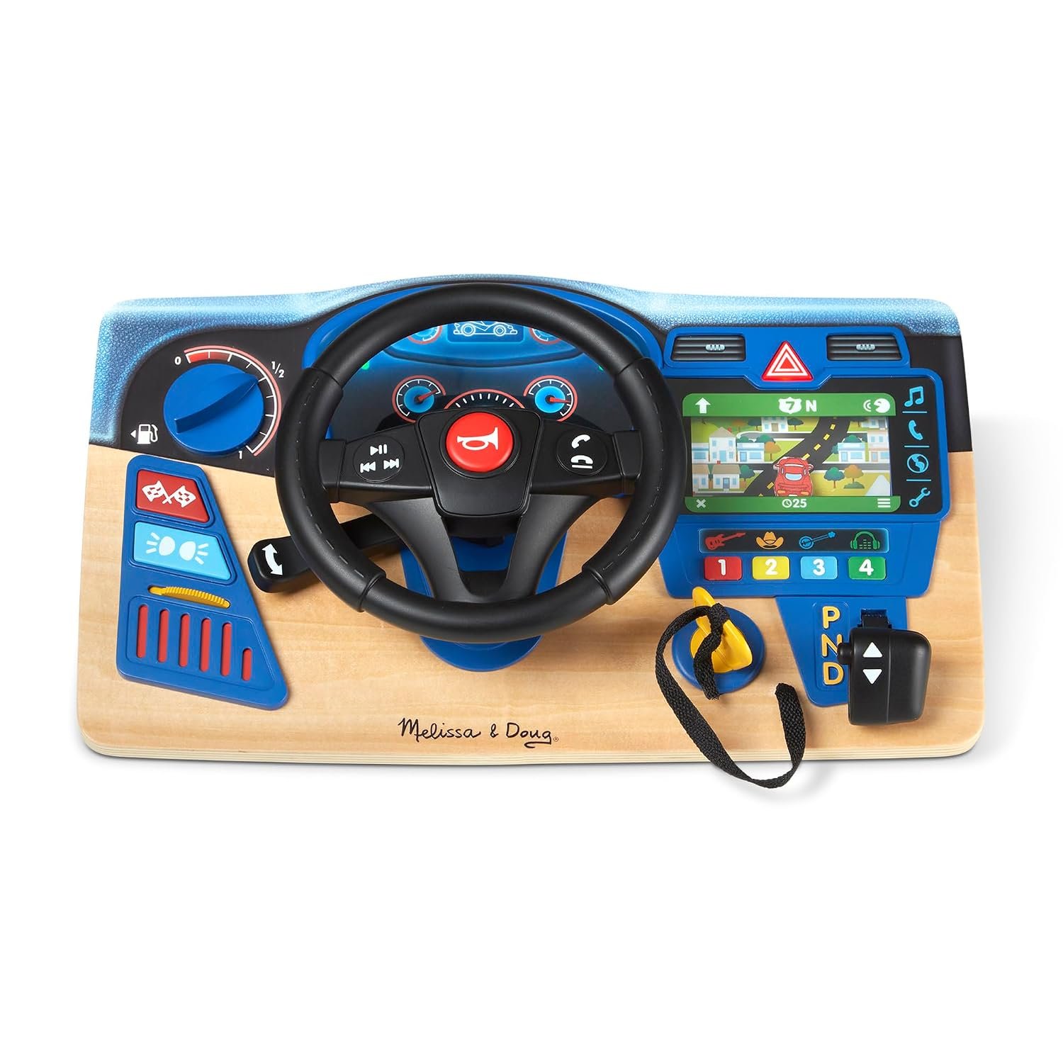 Melissa & Doug - Vroom and Zoom Wooden Dashboard with Steering Wheel, Light and Sound Effects, for Children from 3 Years