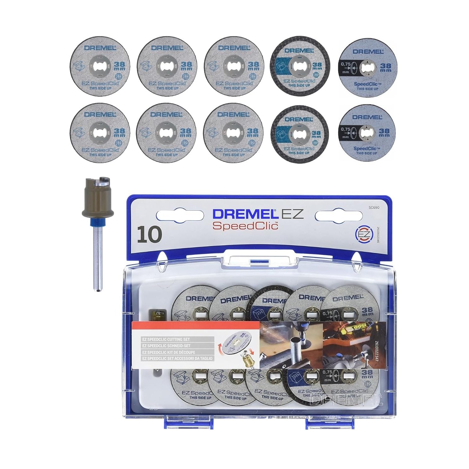 Dremel 690 EZ SpeedClic Cutting Wheels Set - Accessory Kit with 10 Rotary Tool Cutting Discs and Mandrel