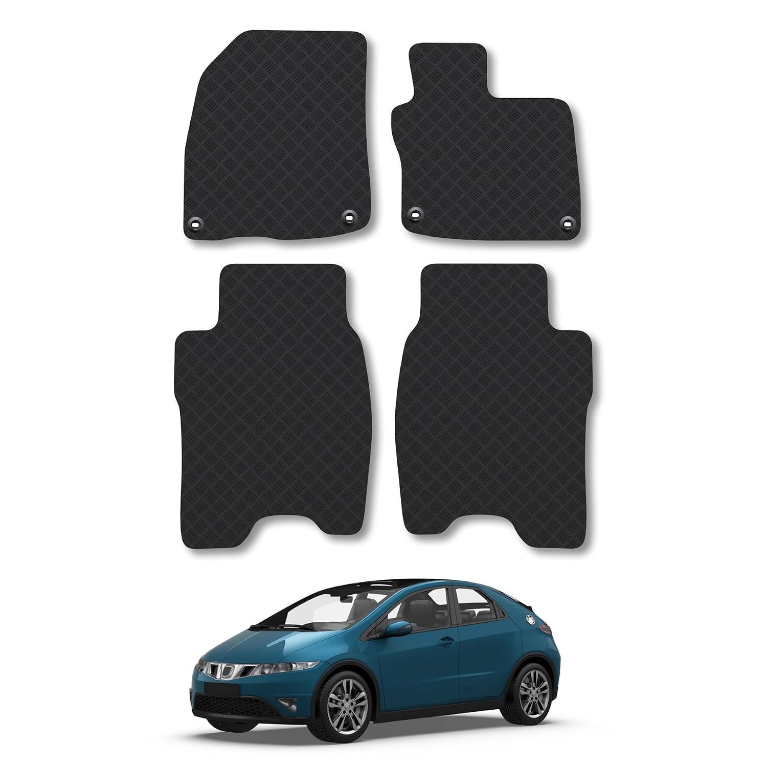 Honda Civic (2008-2012) Rubber Car Mats Accessories Tailored Fit Compatible Accessory Waterproof Protection Non-Slip Floor Mats Full Coverage Durable Front Rear Set Coverage with Clips