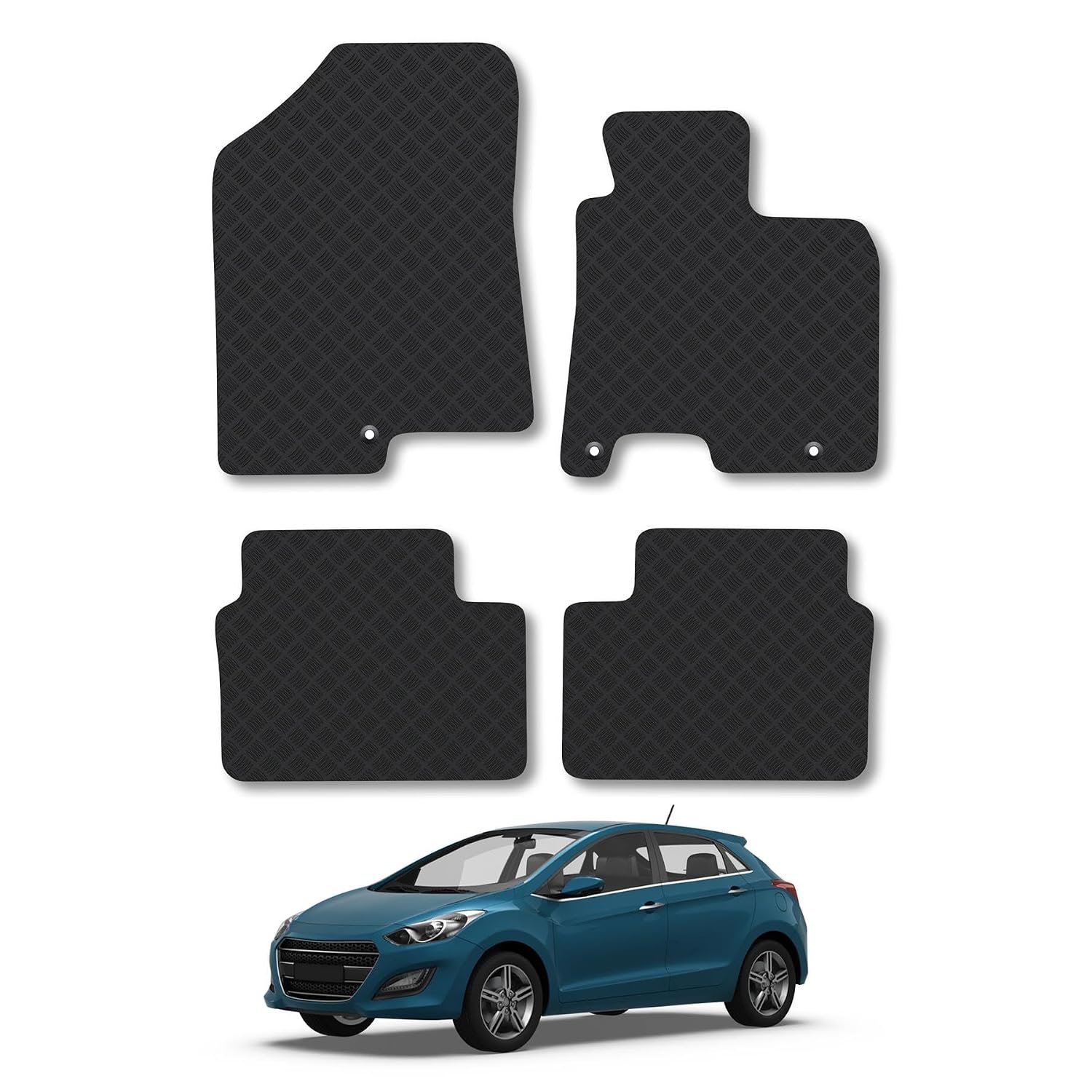 Hyundai i30 (2012-2017) Rubber Car Mats Accessories Tailored Fit Compatible Accessory Waterproof Protection Non-Slip Floor Mats Full Coverage Durable Front Rear Set Coverage with Clips