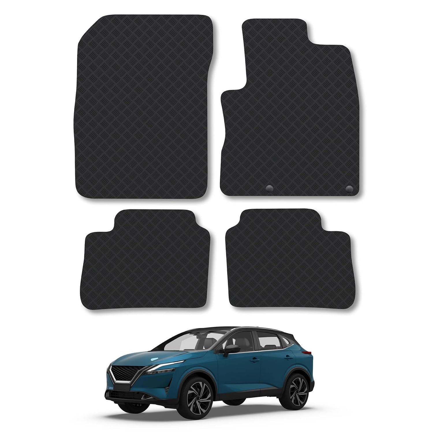 Nissan Qashqai E-Power (2022+) Rubber Car Mats Accessories Tailored Fit Compatible Accessory Waterproof Protection Non-Slip Floor Mats Full Coverage Durable Front Rear Set Coverage with Clips