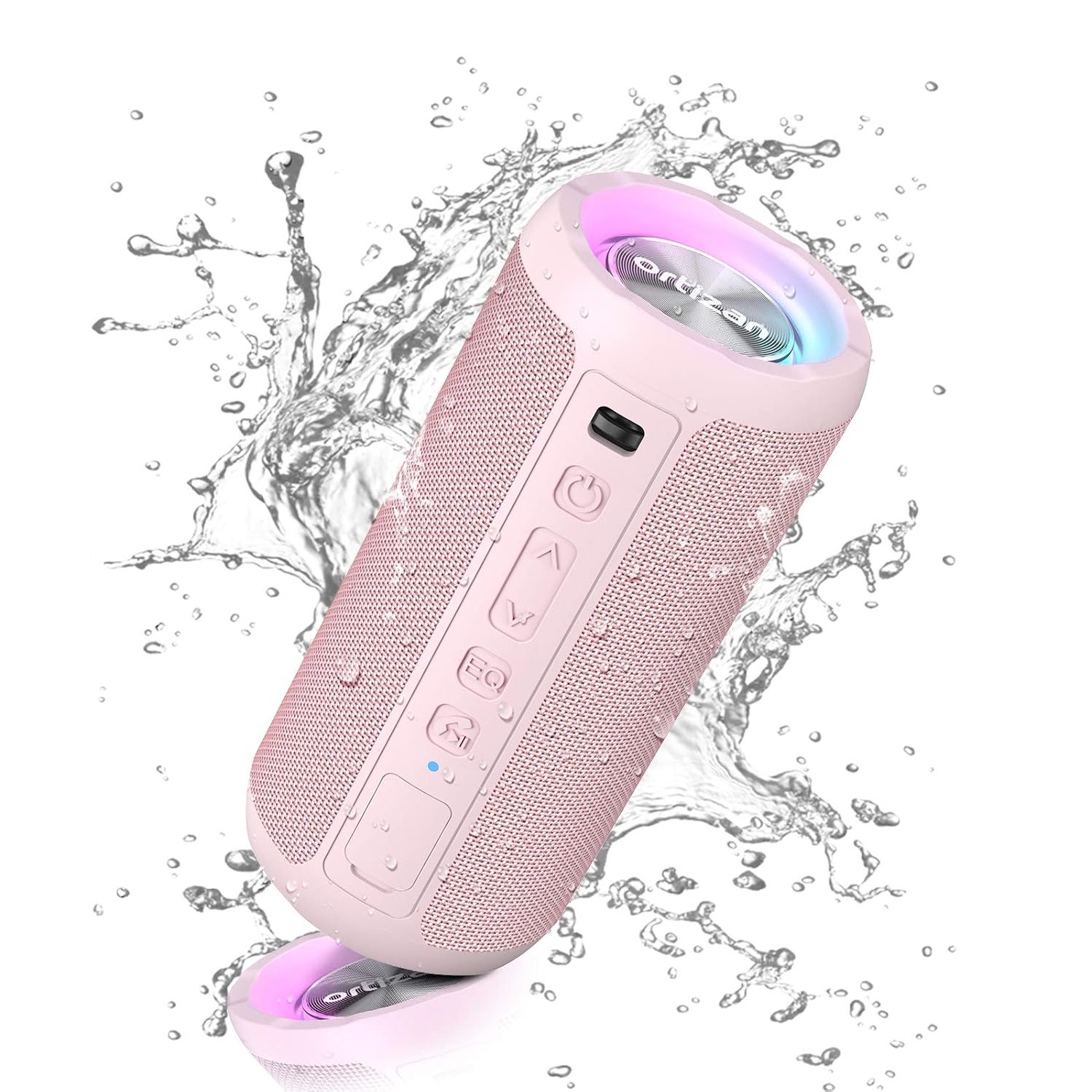 Ortizan Bluetooth Speaker, Portable Wireless Bluetooth Speakers With Led Light, Louder Volume & Enhanced Bass, IPX7 Waterproof, 30H Playtime, Durable Loud Speaker Bluetooth for Travel, Outdoor - Pink