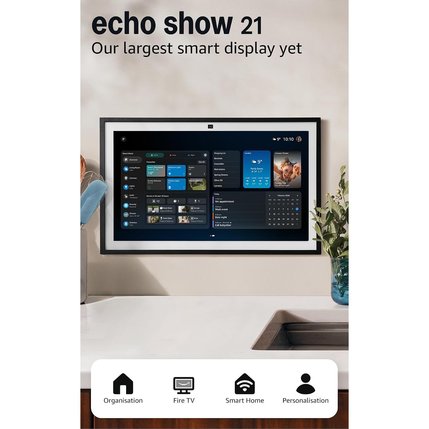 Amazon Echo Show 21 (newest gen), A stunning 21" smart display with built-in Fire TV, powerful vibrant sound, immersive HD streaming, with Alexa+ Early Access