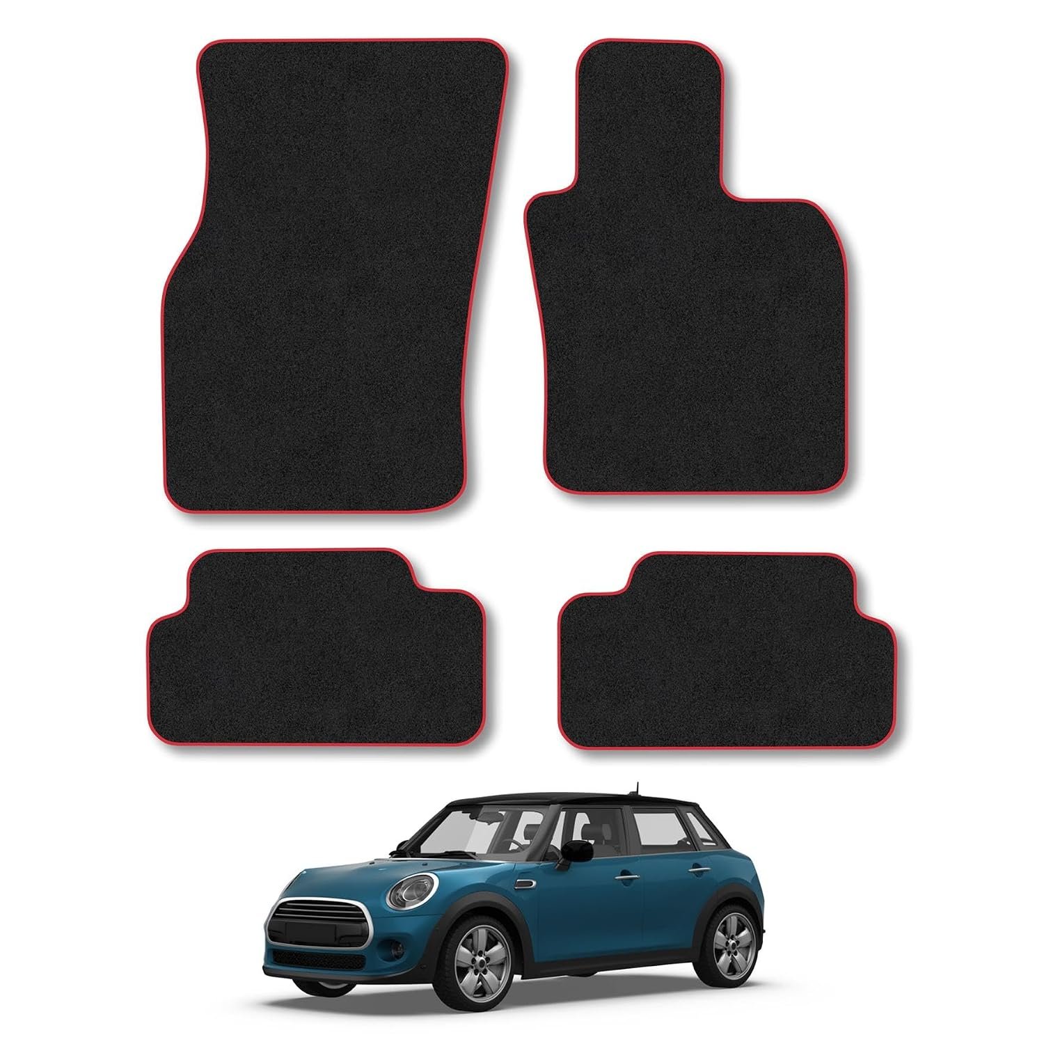 Mini Cooper (2014-2024) [5 Door] [F55] Compatible Car Mats Accessories Carpet Tailored Fit Red Trim Binding Full Coverage Anti-Slip Accessory Anti Slip Backing Hand-Finished Full Coverage with Clips