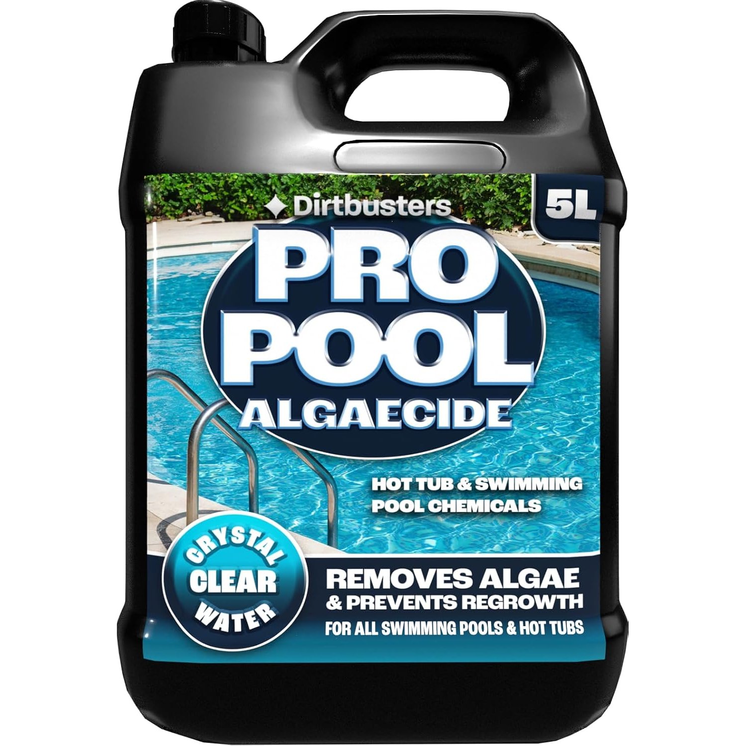 Dirtbusters Pro Pool Algaecide (5L) For Swimming Pools & Hot Tubs Concentrate, Powerful Algae Remover & Prevention Treatment For Clean Crystal Clear Water