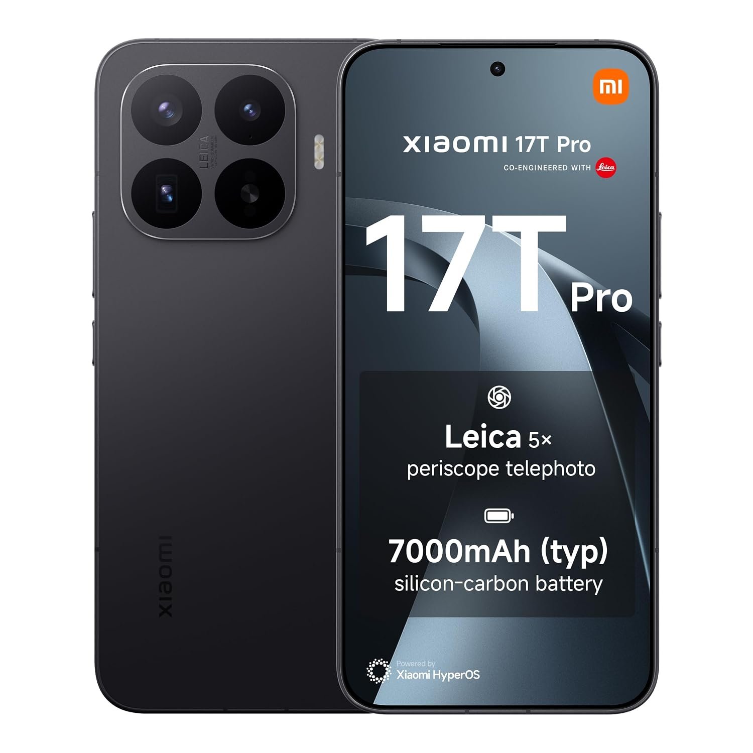 XIAOMI 17T Pro, Smartphone 12+512 GB, 6.83" 144Hz eye-care display, 7000mAh (typ) Silicon-carbon Battery, Leica 5x Telephoto, 100W HyperCharge, Black, 1 year extra warranty
