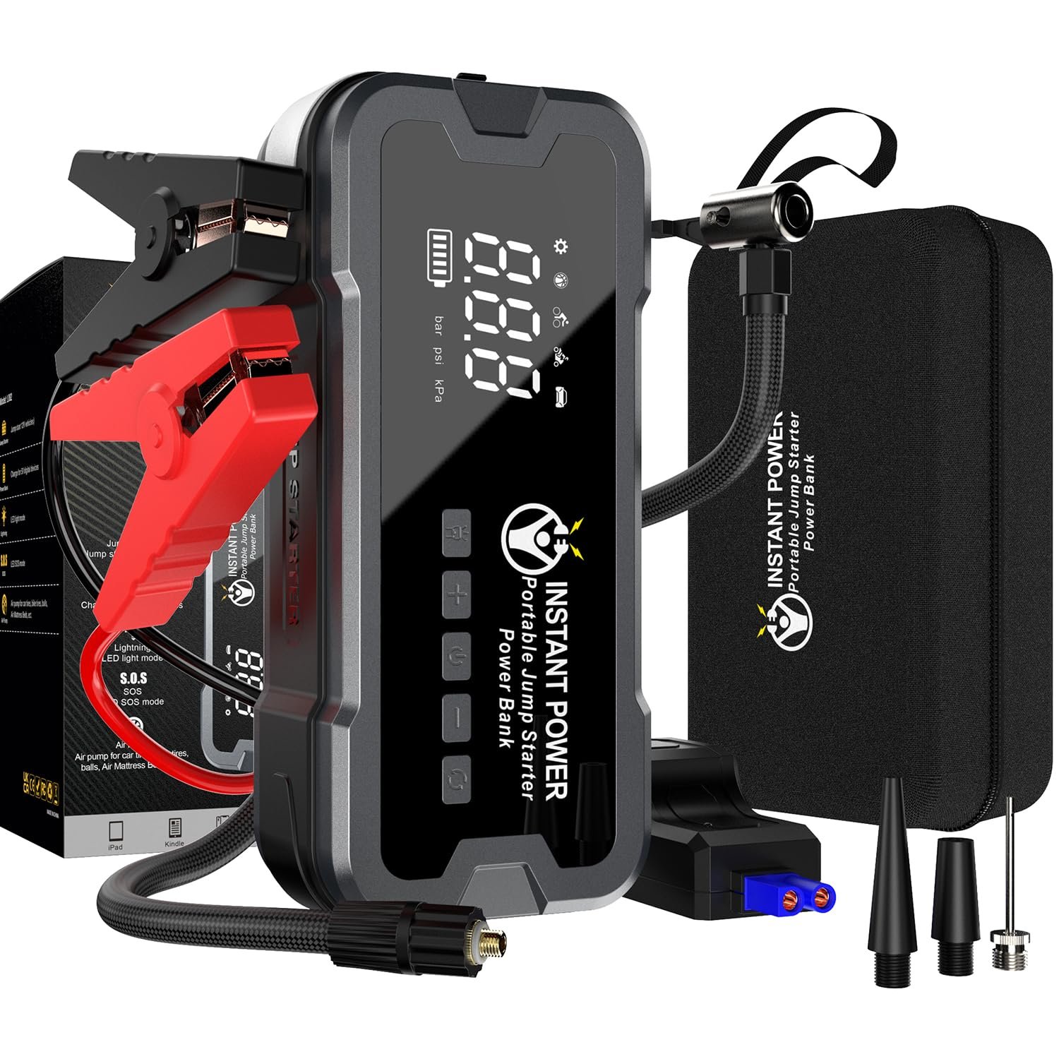 Instant Power Jump Starters - Jump Starter Power Pack and Air Compressor 4000 Amp 12 Volt - Portable Jump Starter Power Pack, Car Battery Jump Start 12-Volt Power Bank, 150PSI for Cars Vans Motorbikes