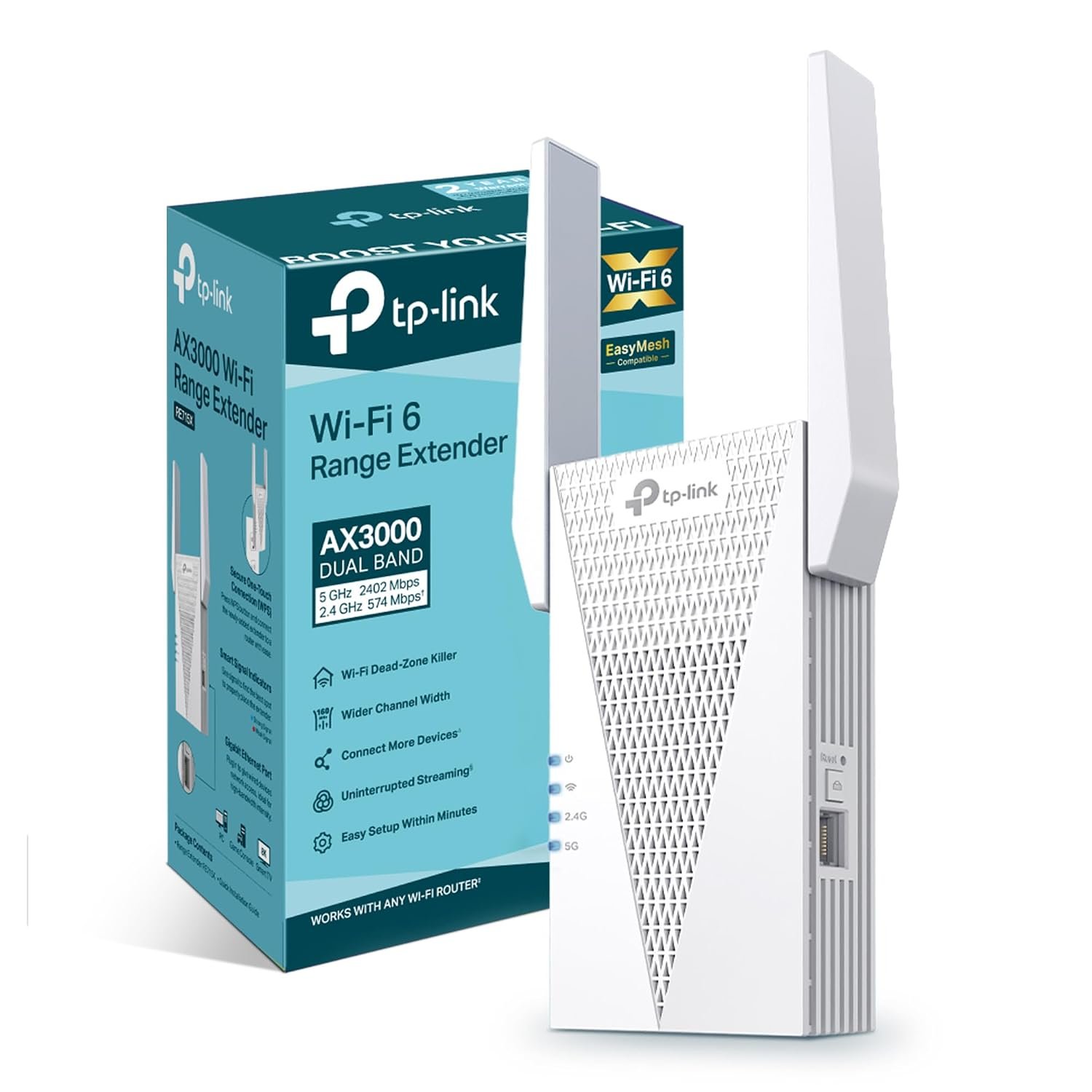 NEW TP-Link RE715X WiFi 6 AX3000Mbps WiFi Extender Booster, Internet Booster,3.0 Gbps Dual Band Wi-Fi,WiFi Booster Range Extender, EasyMesh,Smart Roaming, WiFi Repeater,App Control Easy Setup,UK Plug
