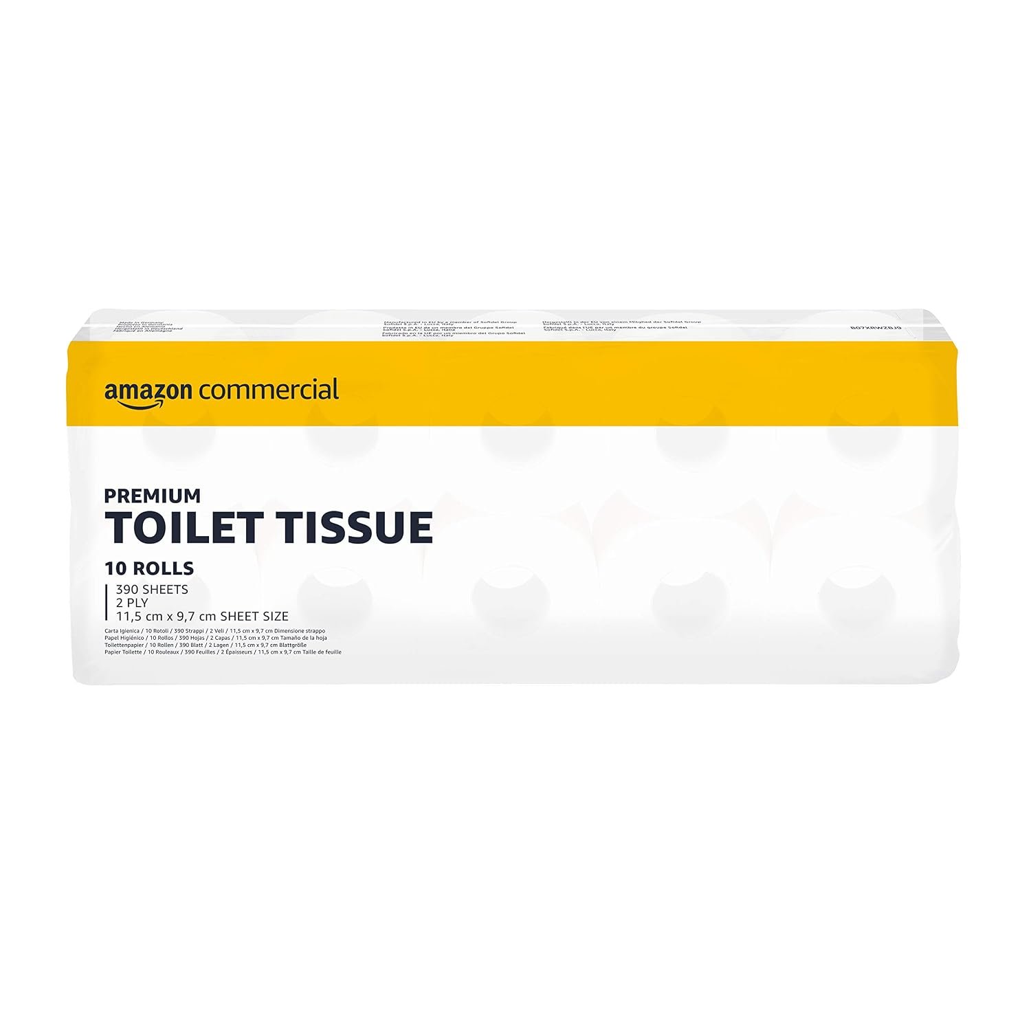 AmazonCommercial Toilet Roll, 2-ply Recycled, De-inked, 40 Rolls (4 packs of 10), 390 Sheets per Roll, Sheet Size: 11,5 x 9.7 cm, T4 / T6 Dispenser Compatible