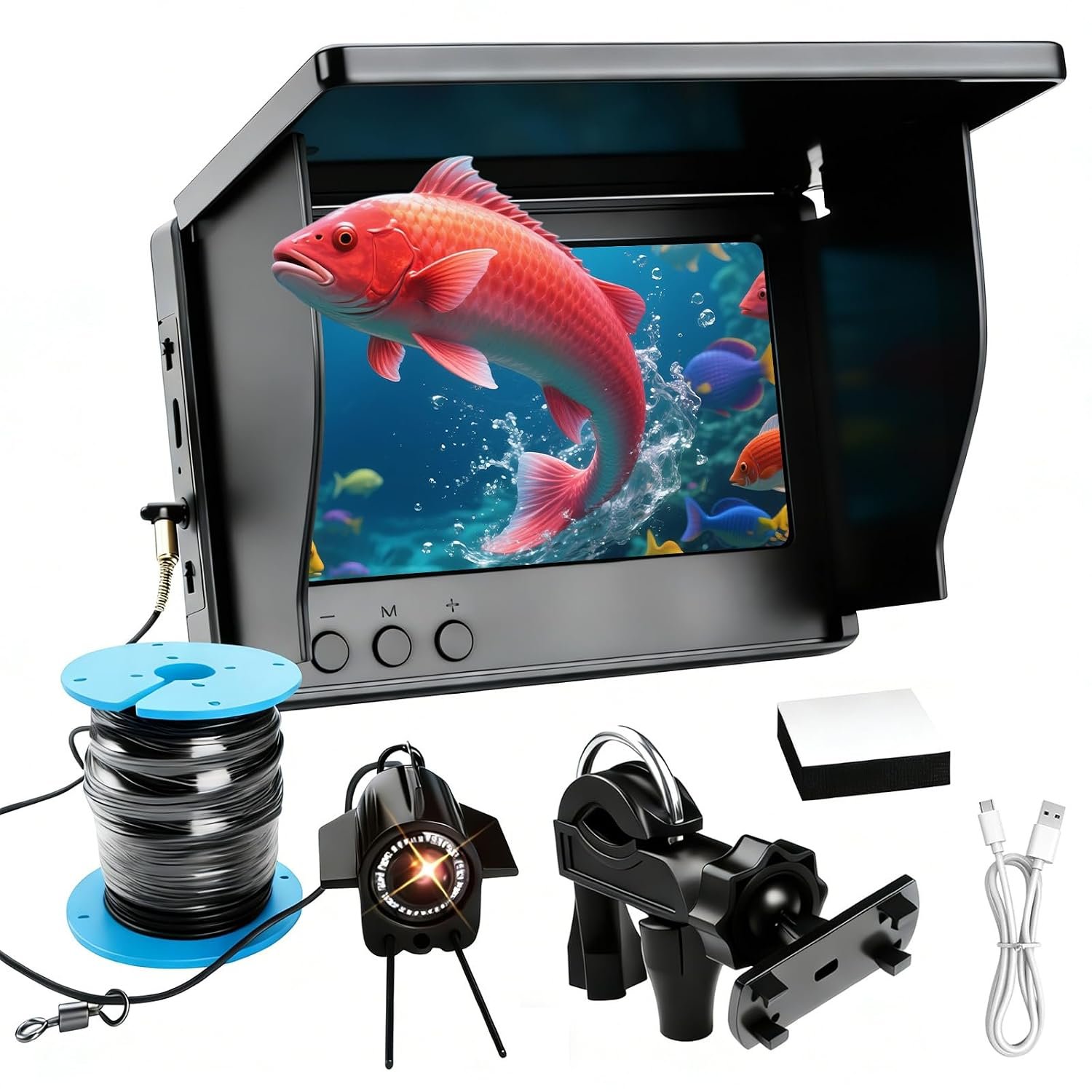 Underwater Fishing Camera, 4.3 Inch IPS Display and 30M Cable, Night vision infrared lamp, 220° Wide Angle, Waterproof Fish Finder Video Camera for Ice River and Boat Kayak Fishing