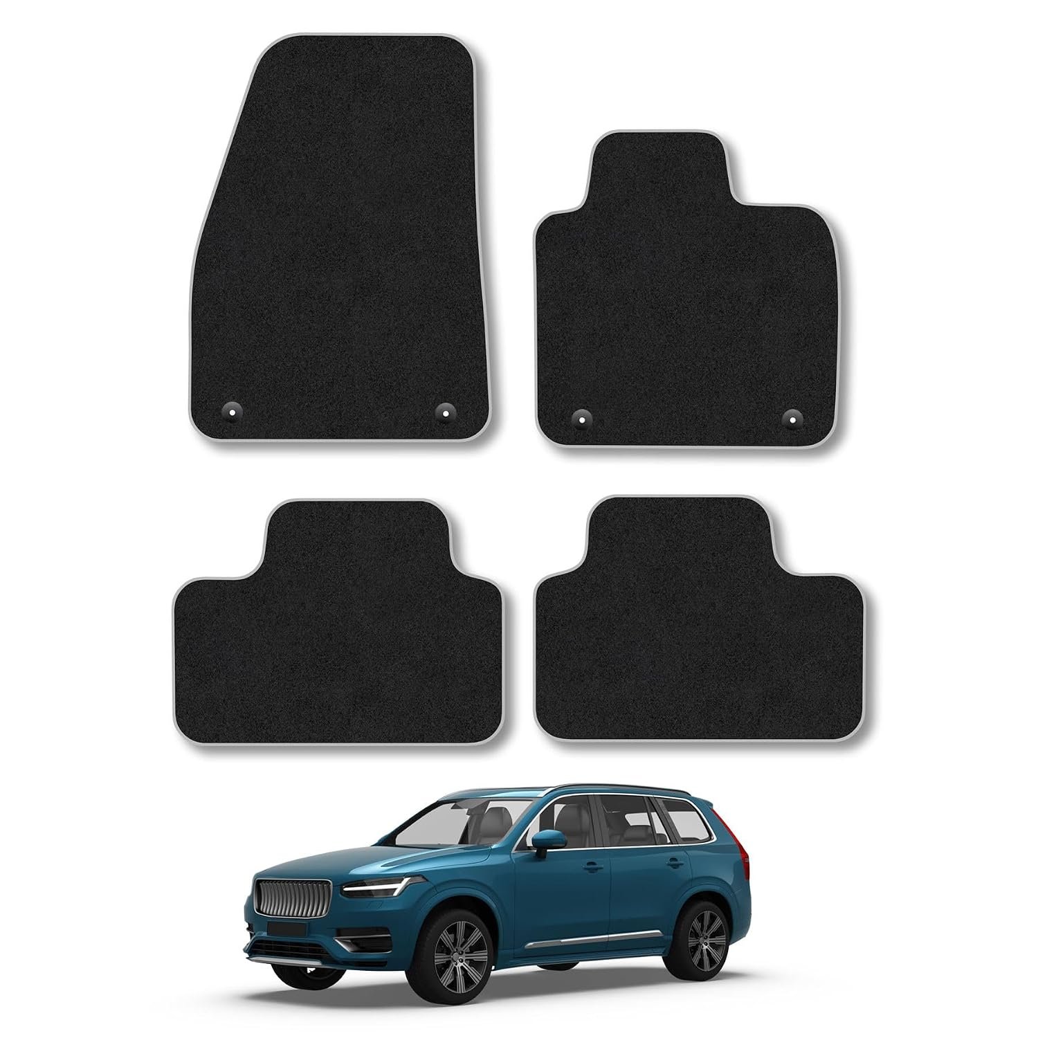 Volvo XC40 (2017+) [Automatic] Car Mats Accessories Tailored Fit Carpet Floor Mats Non Slip Grey Trim Accessory Compatible Front Rear Set Anti Slip Full Coverage Granulated Backing Hand-Finished Clips