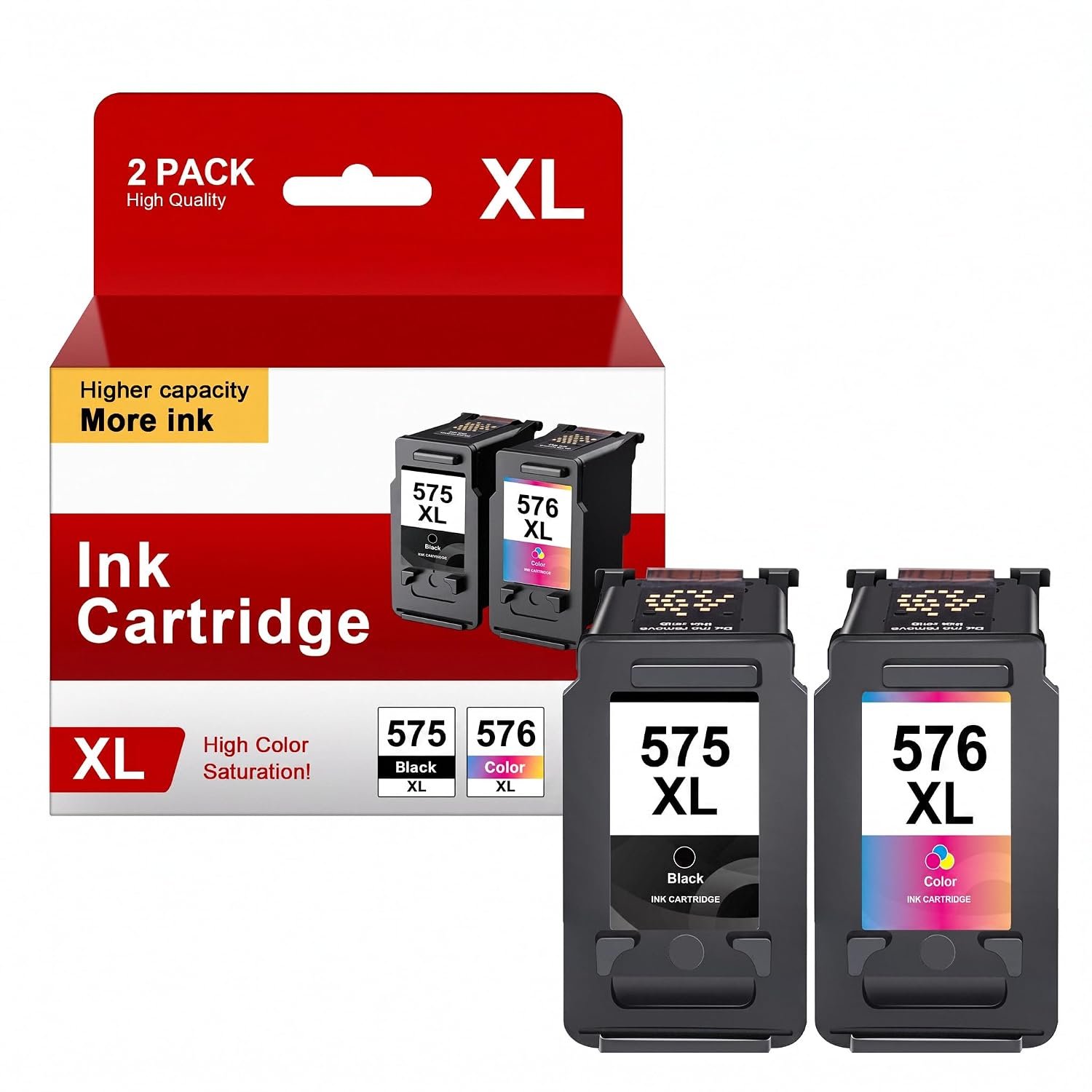 PG-575XL CL-576XL Ink Cartridges Replacement for Canon 575 576 Ink Cartridges Printer ink 575 576 XL for PIXMA TS3550i TS3551i TS3750i TR4750i TR4751i Printer (1 Black,1 Colour)